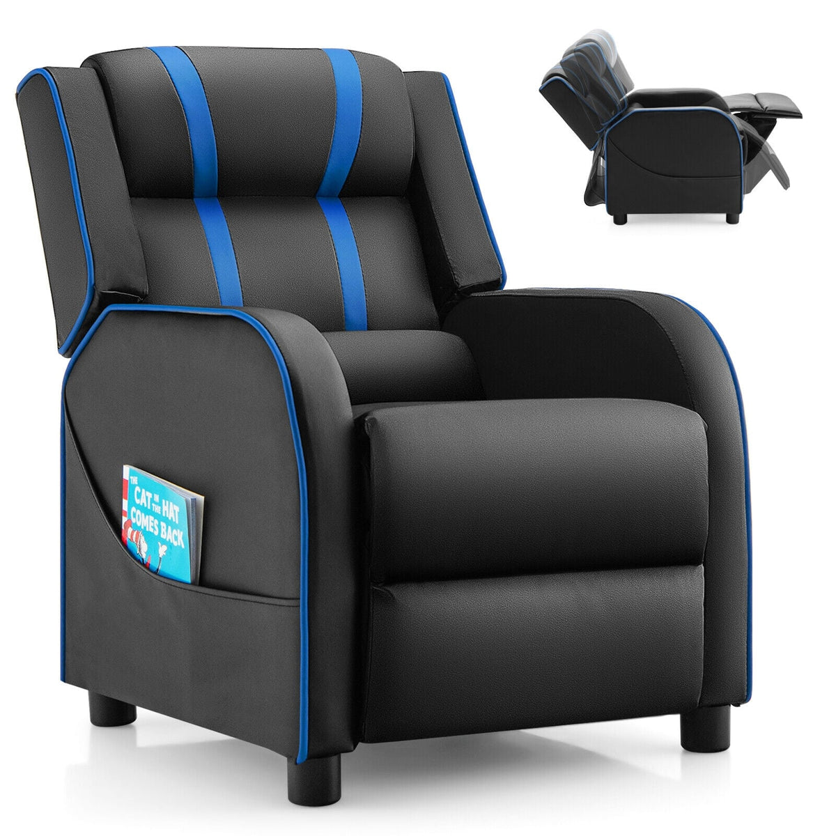 Kids Recliner Chair with Side Pockets and Footrest-Blue-Kids Chairs-DECOROLALA