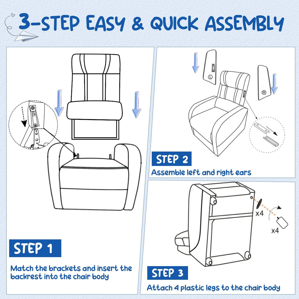 Kids Recliner Chair with Side Pockets and Footrest-Blue-Kids Chairs-DECOROLALA