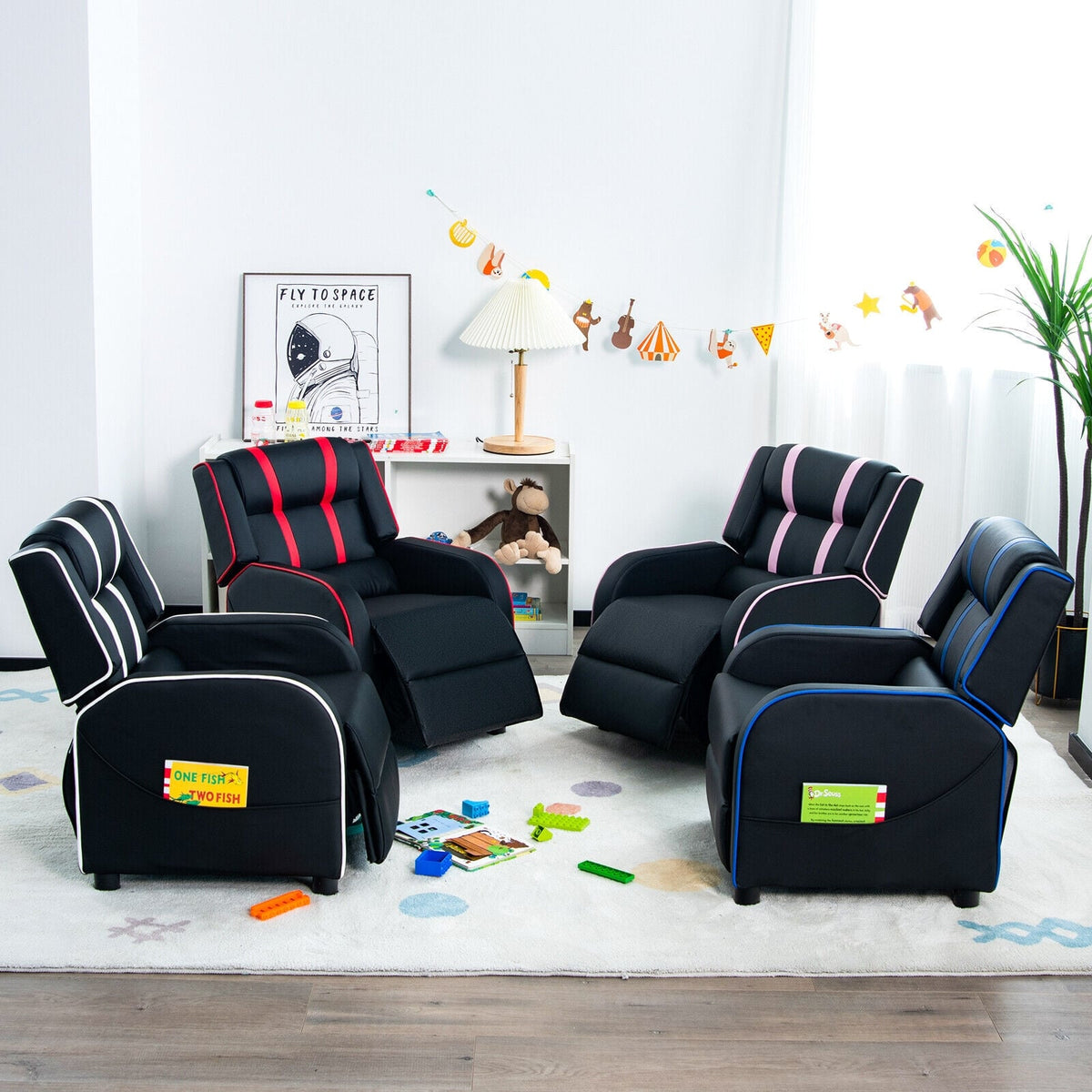 Kids Recliner Chair with Side Pockets and Footrest-Blue-Kids Chairs-DECOROLALA