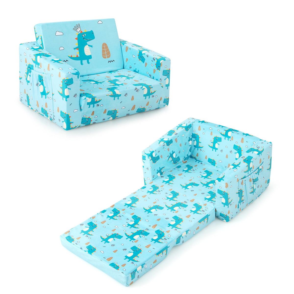 Kids Recliner Sofa Converts to Sleeper Bed for Boys Girls-Blue-Kids Chairs-DECOROLALA