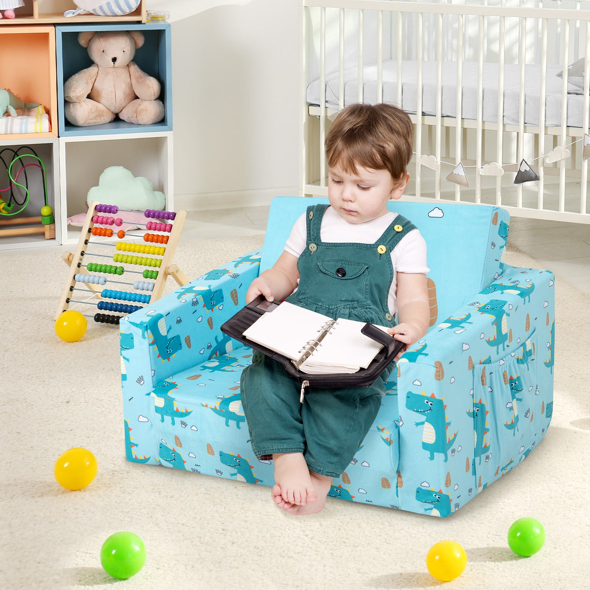 Kids Recliner Sofa Converts to Sleeper Bed for Boys Girls-Blue-Kids Chairs-DECOROLALA