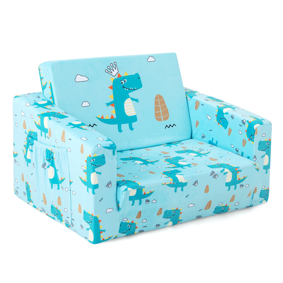 Kids Recliner Sofa Converts to Sleeper Bed for Boys Girls-Blue-Kids Chairs-DECOROLALA
