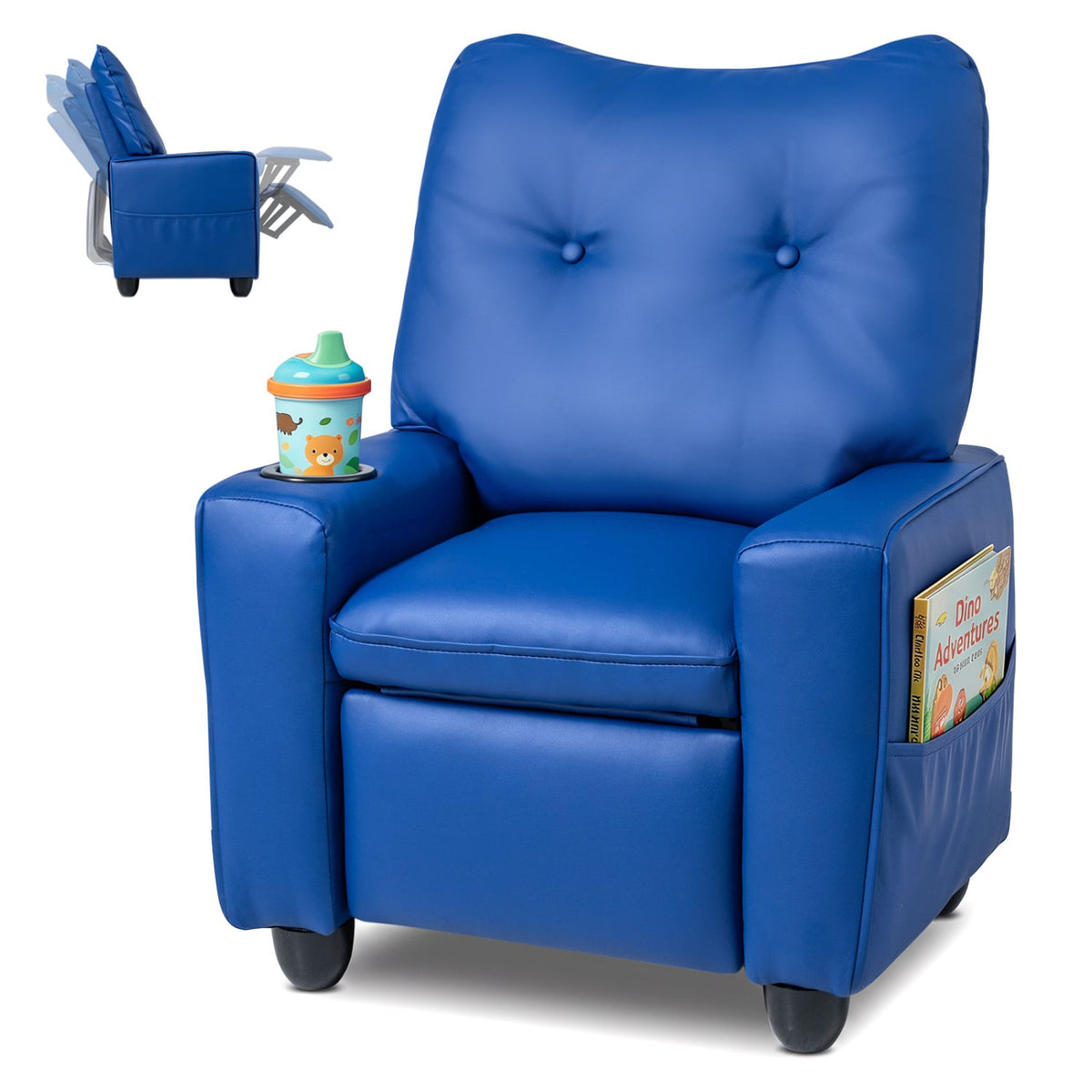 Kids Recliner with Cup Holder & Armrests and Adjustable Backrest for Playroom-Blue-Kids Chairs-DECOROLALA