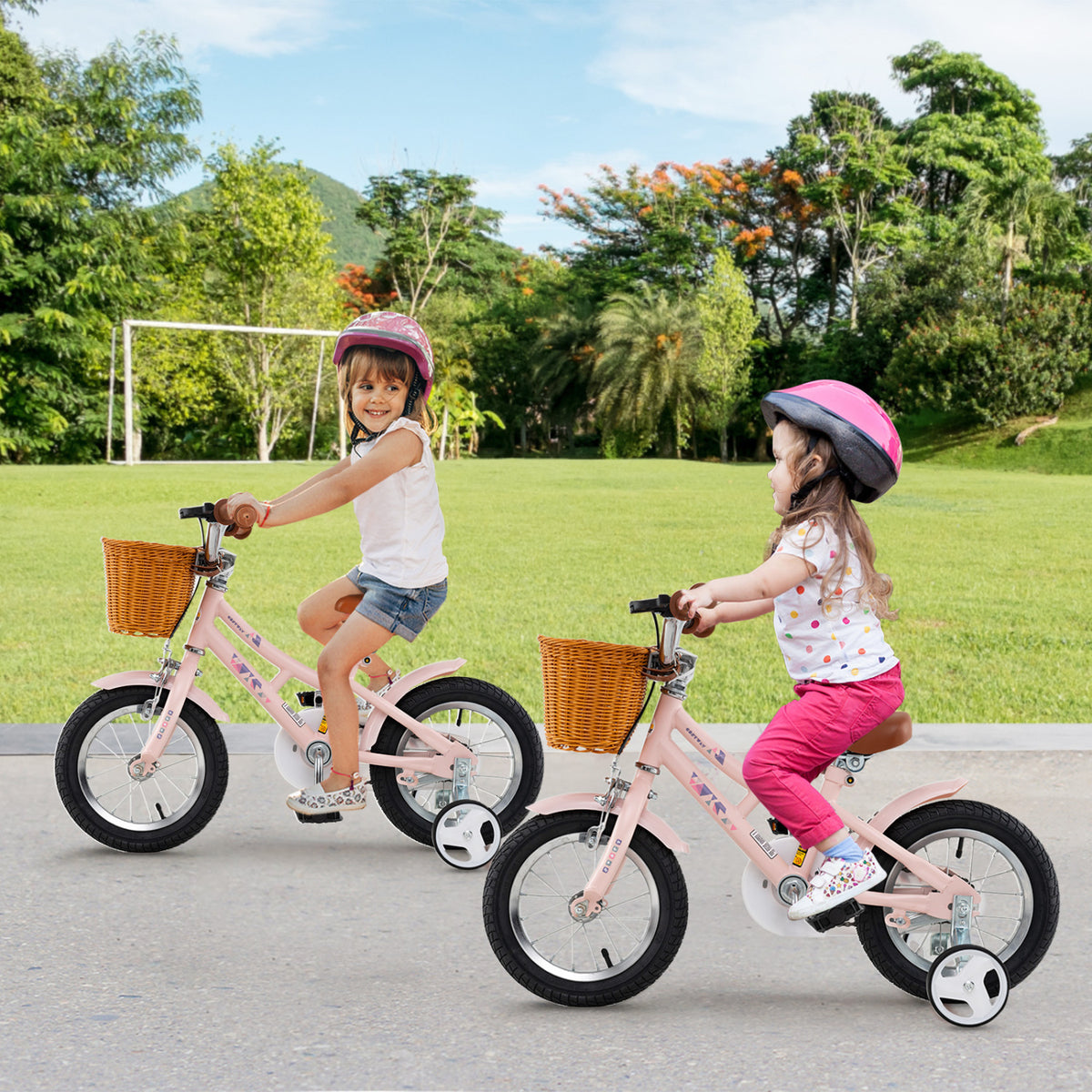 Kids Retro Bicycle with Training Wheels, Basket, and Adjustable Seat-Kids Bike-DECOROLALA