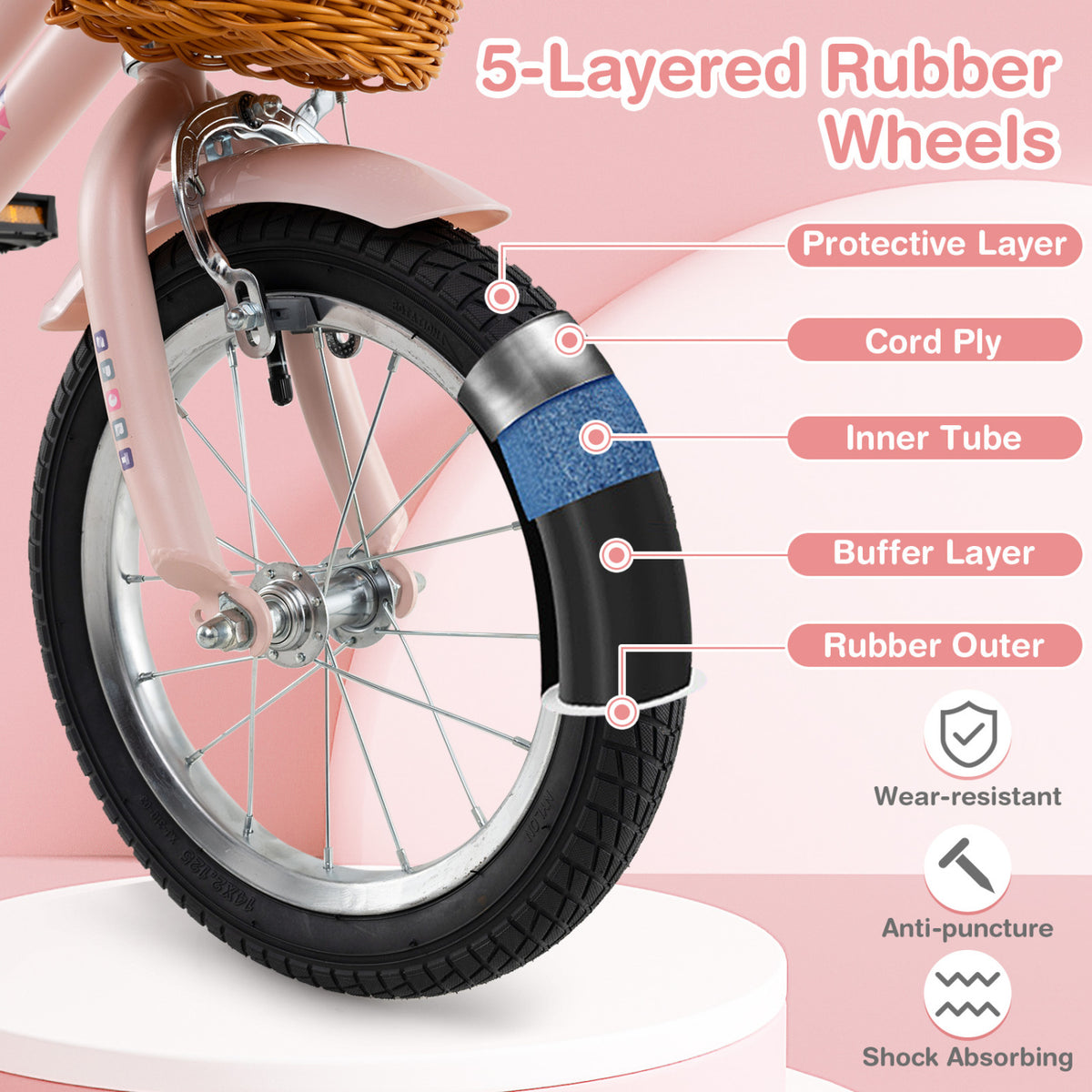 Kids Retro Bicycle with Training Wheels, Basket, and Adjustable Seat-Kids Bike-DECOROLALA
