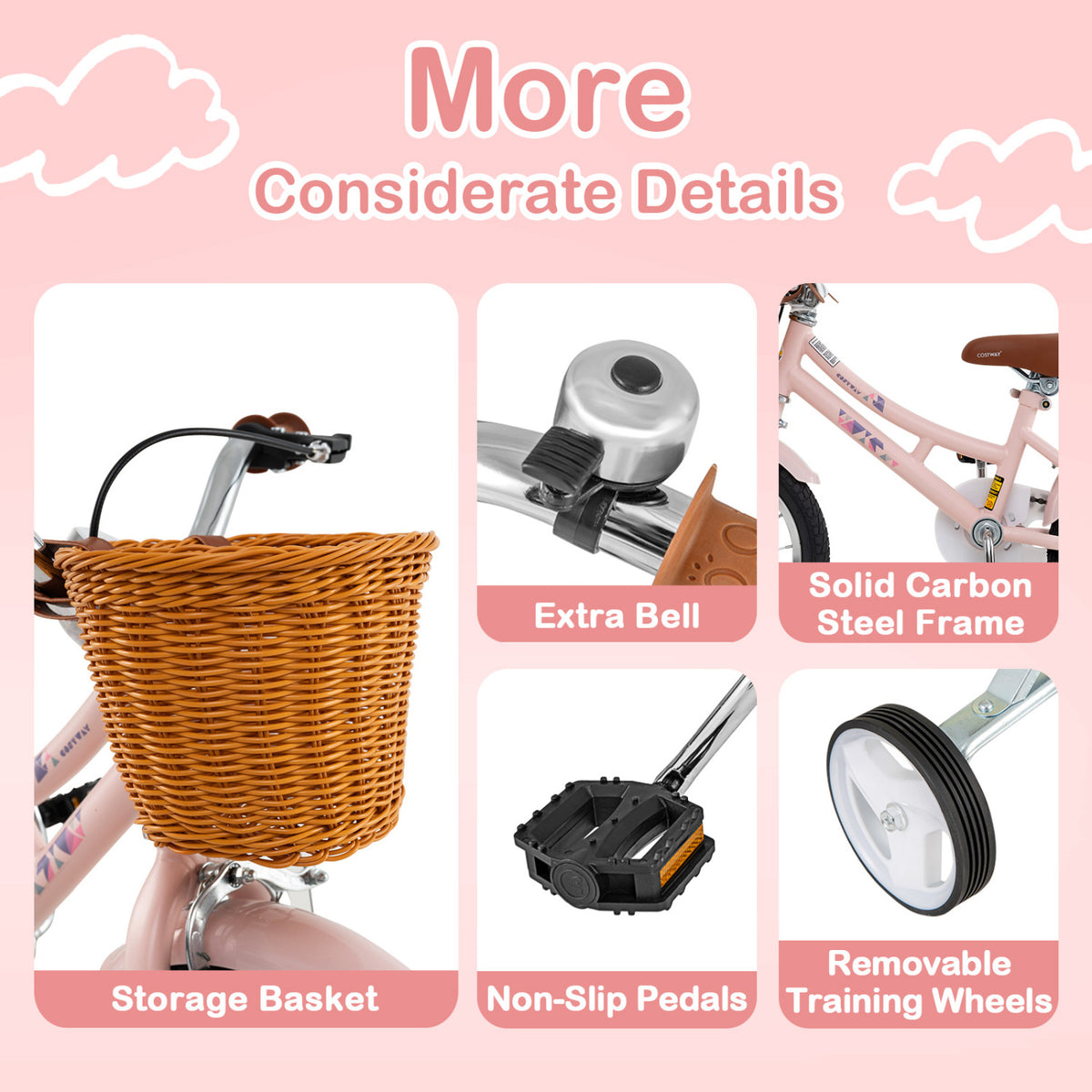 Kids Retro Bicycle with Training Wheels, Basket, and Adjustable Seat-Kids Bike-DECOROLALA