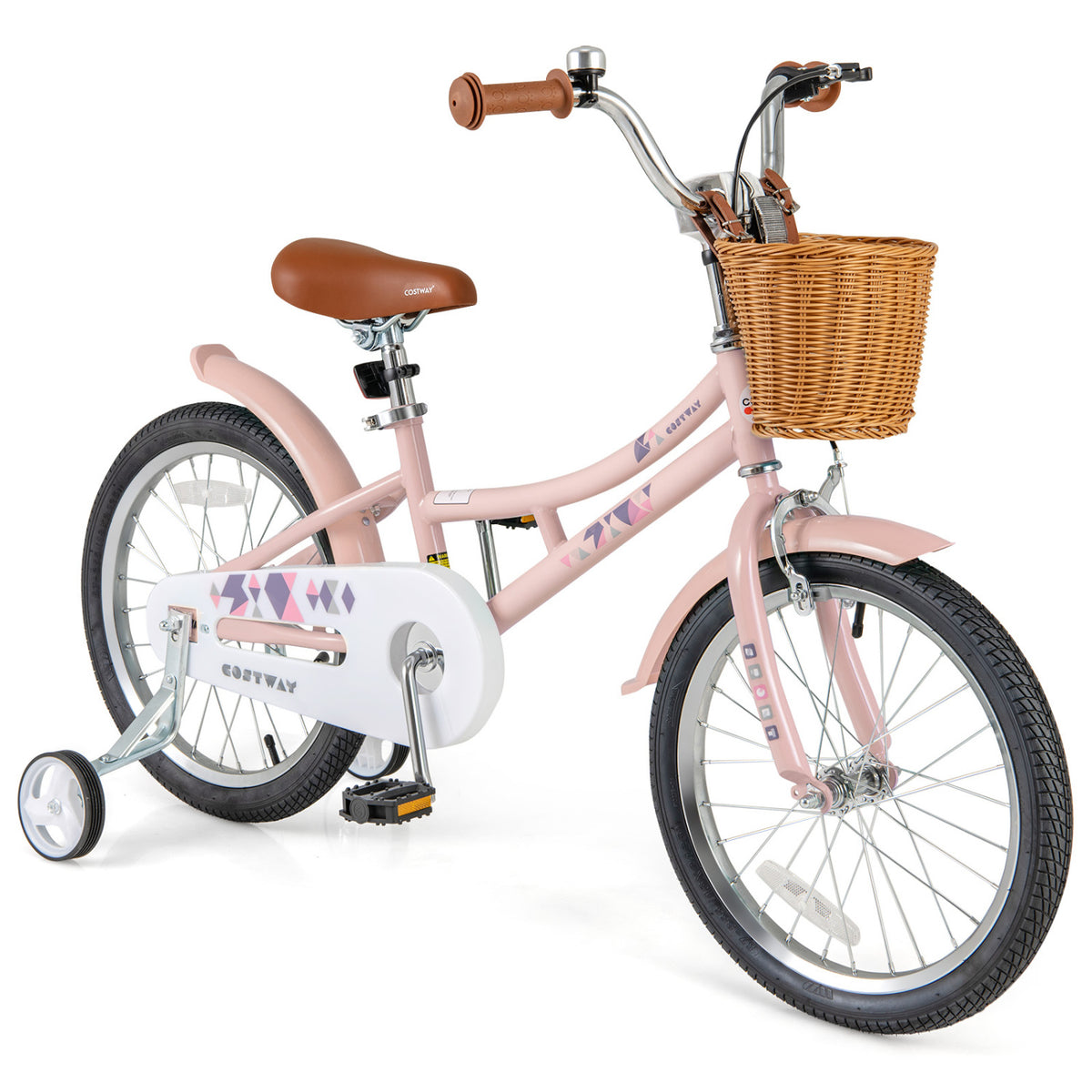 Kids Retro Bicycle with Training Wheels, Basket, and Adjustable Seat-Kids Bike-DECOROLALA