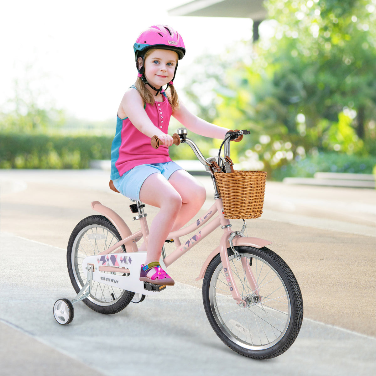 Kids Retro Bicycle with Training Wheels, Basket, and Adjustable Seat-Kids Bike-DECOROLALA