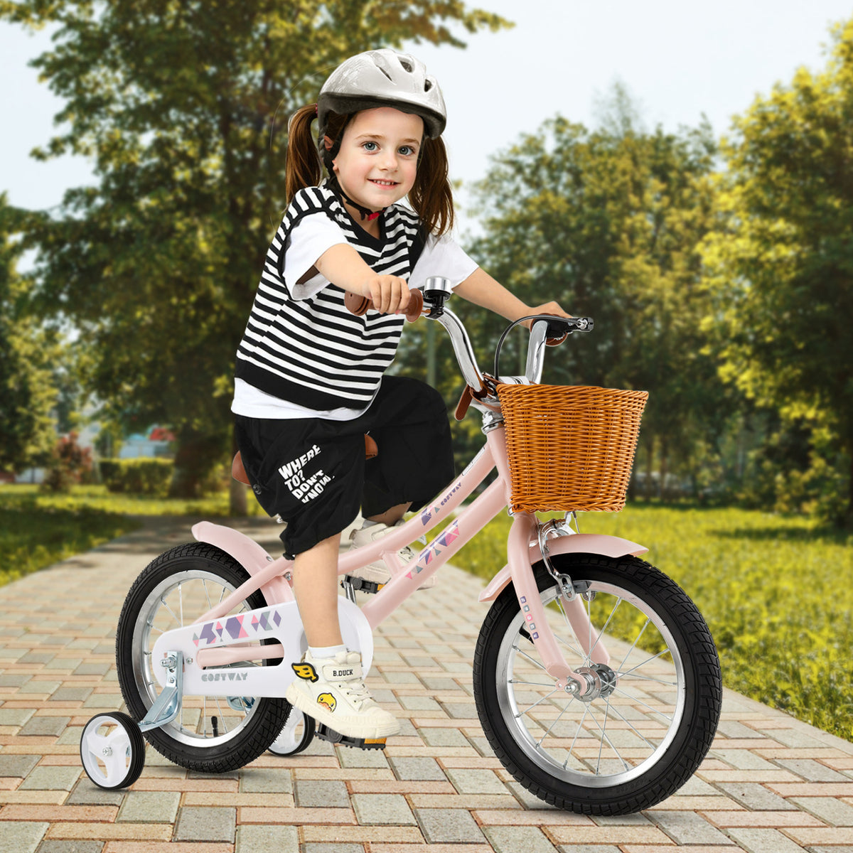 Kids Retro Bicycle with Training Wheels, Basket, and Adjustable Seat-Kids Bike-DECOROLALA