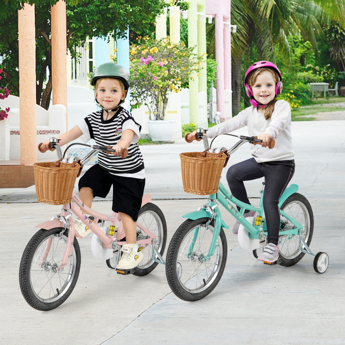 Kids Retro Bicycle with Training Wheels, Basket, and Adjustable Seat-Kids Bike-DECOROLALA