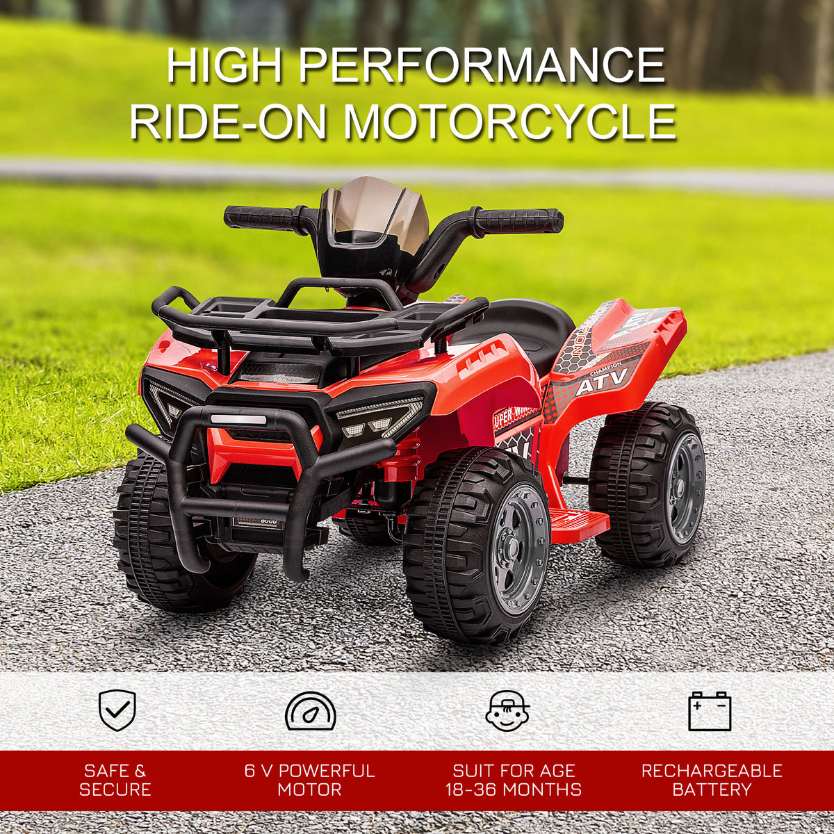 Kids Ride-on ATV Quad Bike Four Wheeler Car with Music, 6V Battery Powered Motorcycle for 18-36 Months-Toys & Games > Baby & Toddler Toys > Electric Ride-On Toys > Electric Toy Cars-DECOROLALA