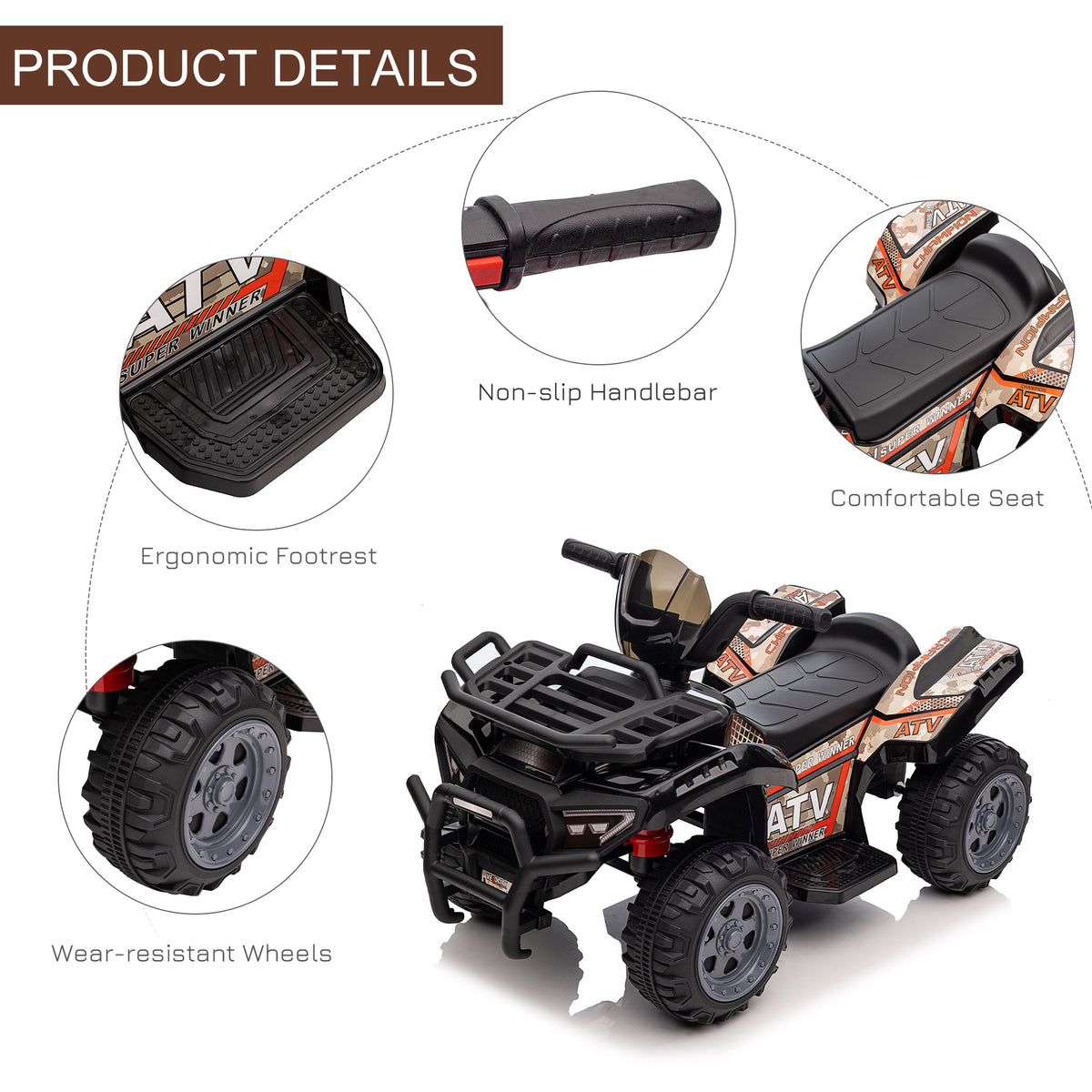Kids Ride-on ATV Quad Bike Four Wheeler Car with Music, 6V Battery Powered Motorcycle for 18-36 Months-Toys & Games > Baby & Toddler Toys > Electric Ride-On Toys > Electric Toy Cars-DECOROLALA