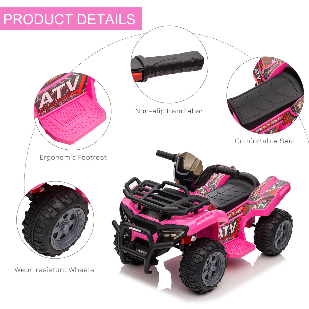 Kids Ride-on ATV Quad Bike Four Wheeler Car with Music, 6V Battery Powered Motorcycle for 18-36 Months-Toys & Games > Baby & Toddler Toys > Electric Ride-On Toys > Electric Toy Cars-DECOROLALA