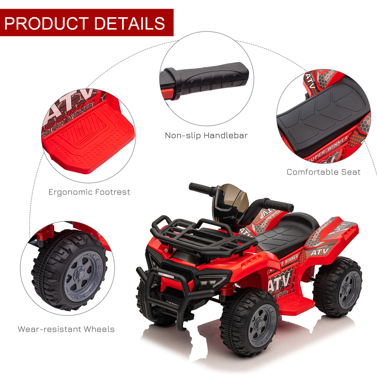 Kids Ride-on ATV Quad Bike Four Wheeler Car with Music, 6V Battery Powered Motorcycle for 18-36 Months-Toys & Games > Baby & Toddler Toys > Electric Ride-On Toys > Electric Toy Cars-DECOROLALA