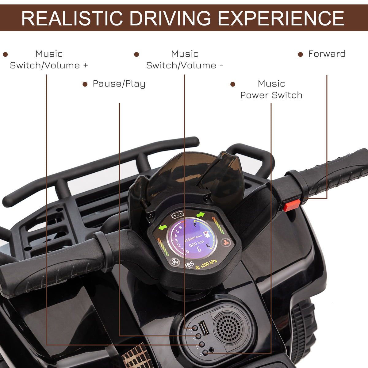 Kids Ride-on ATV Quad Bike Four Wheeler Car with Music, 6V Battery Powered Motorcycle for 18-36 Months-Toys & Games > Baby & Toddler Toys > Electric Ride-On Toys > Electric Toy Cars-DECOROLALA