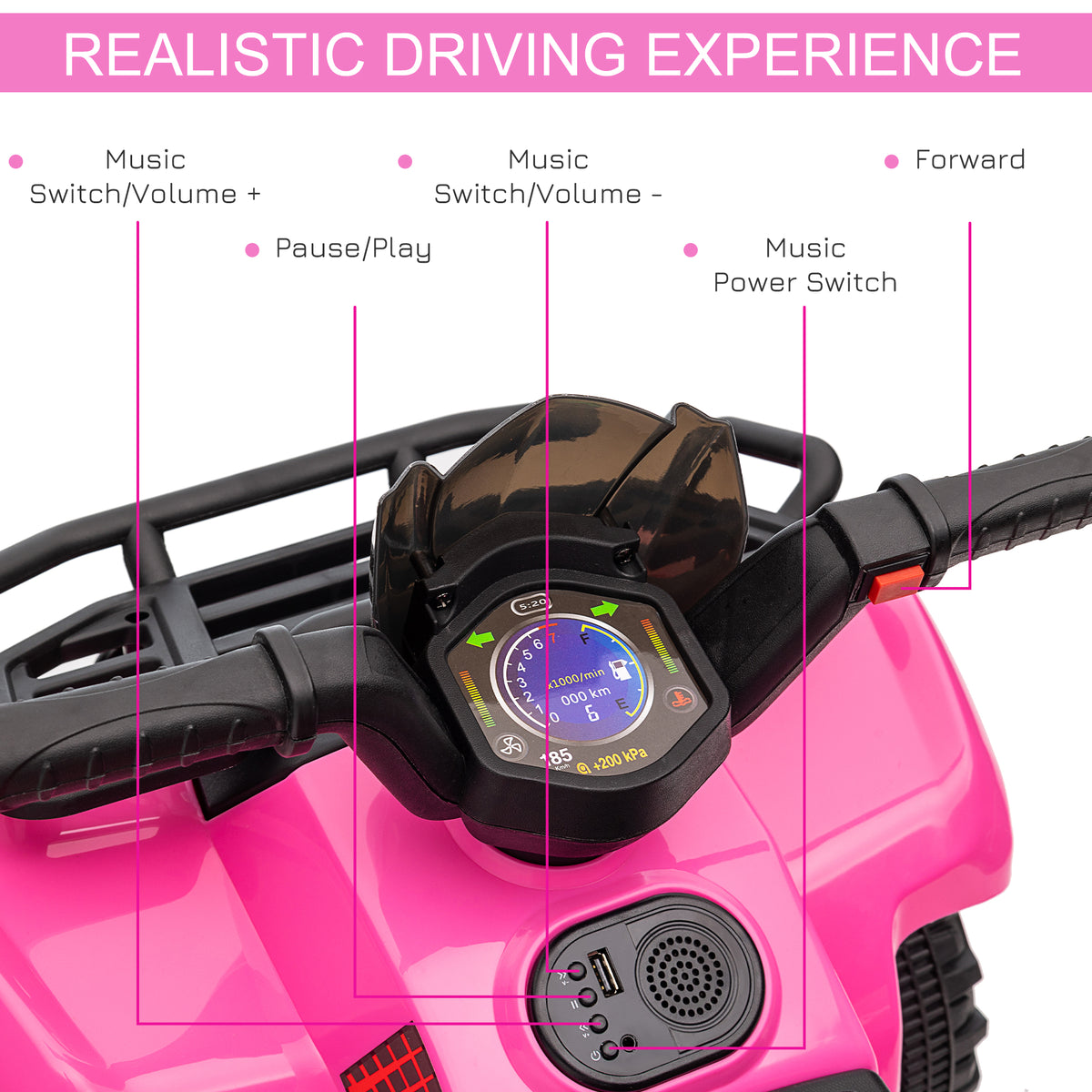 Kids Ride-on ATV Quad Bike Four Wheeler Car with Music, 6V Battery Powered Motorcycle for 18-36 Months-Toys & Games > Baby & Toddler Toys > Electric Ride-On Toys > Electric Toy Cars-DECOROLALA