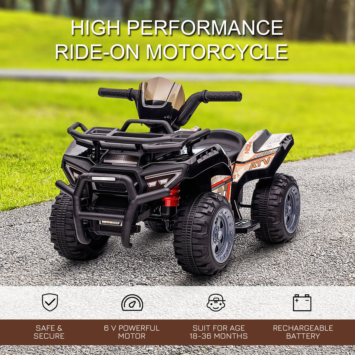 Kids Ride-on ATV Quad Bike Four Wheeler Car with Music, 6V Battery Powered Motorcycle for 18-36 Months-Toys & Games > Baby & Toddler Toys > Electric Ride-On Toys > Electric Toy Cars-DECOROLALA