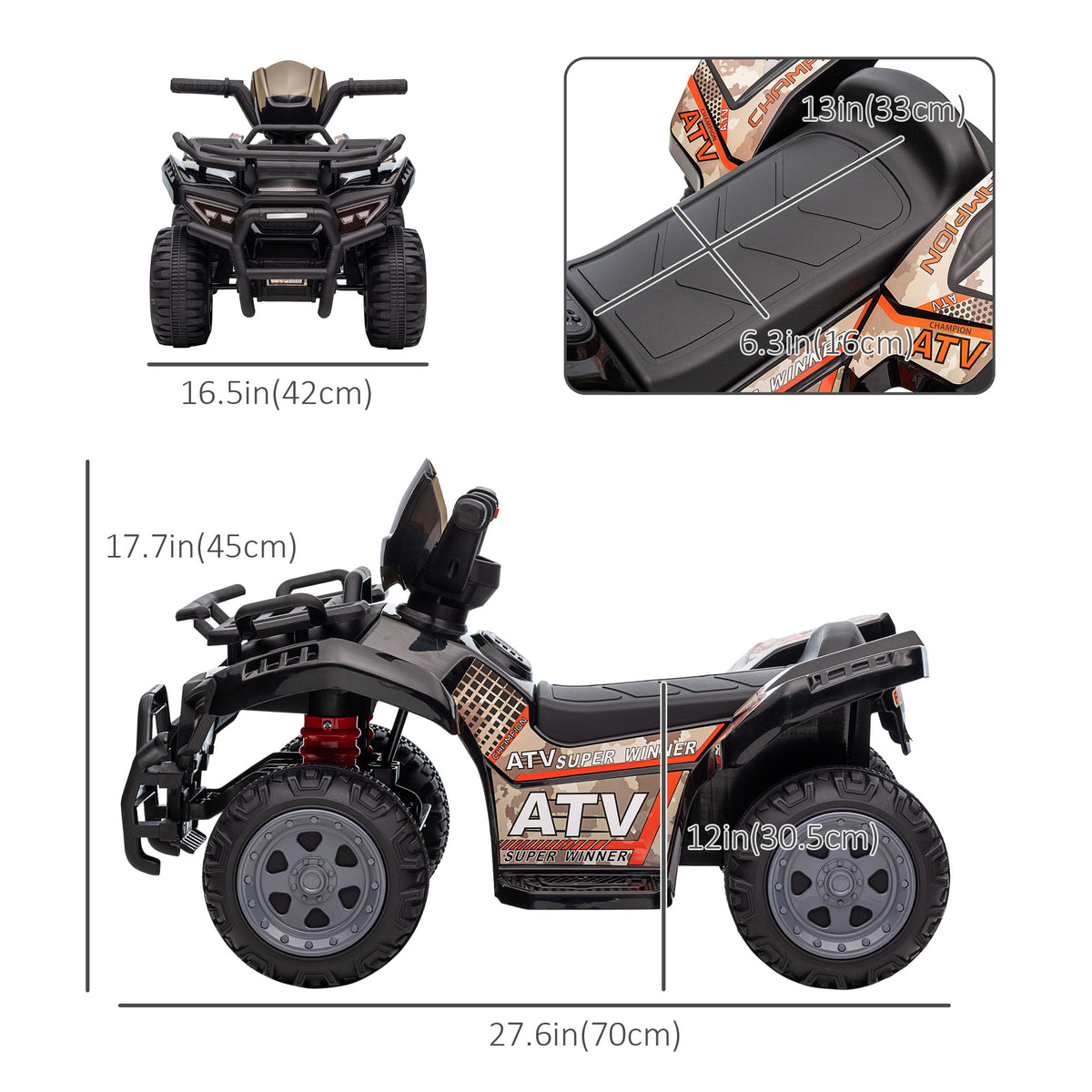 Kids Ride-on ATV Quad Bike Four Wheeler Car with Music, 6V Battery Powered Motorcycle for 18-36 Months-Toys & Games > Baby & Toddler Toys > Electric Ride-On Toys > Electric Toy Cars-DECOROLALA