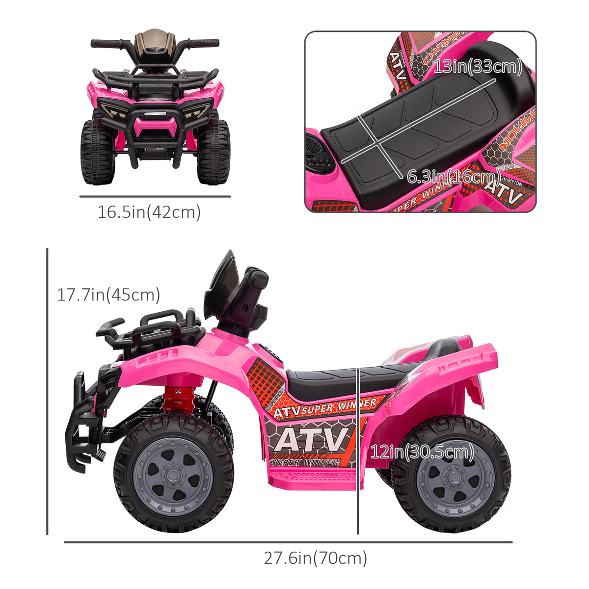Kids Ride-on ATV Quad Bike Four Wheeler Car with Music, 6V Battery Powered Motorcycle for 18-36 Months-Toys & Games > Baby & Toddler Toys > Electric Ride-On Toys > Electric Toy Cars-DECOROLALA