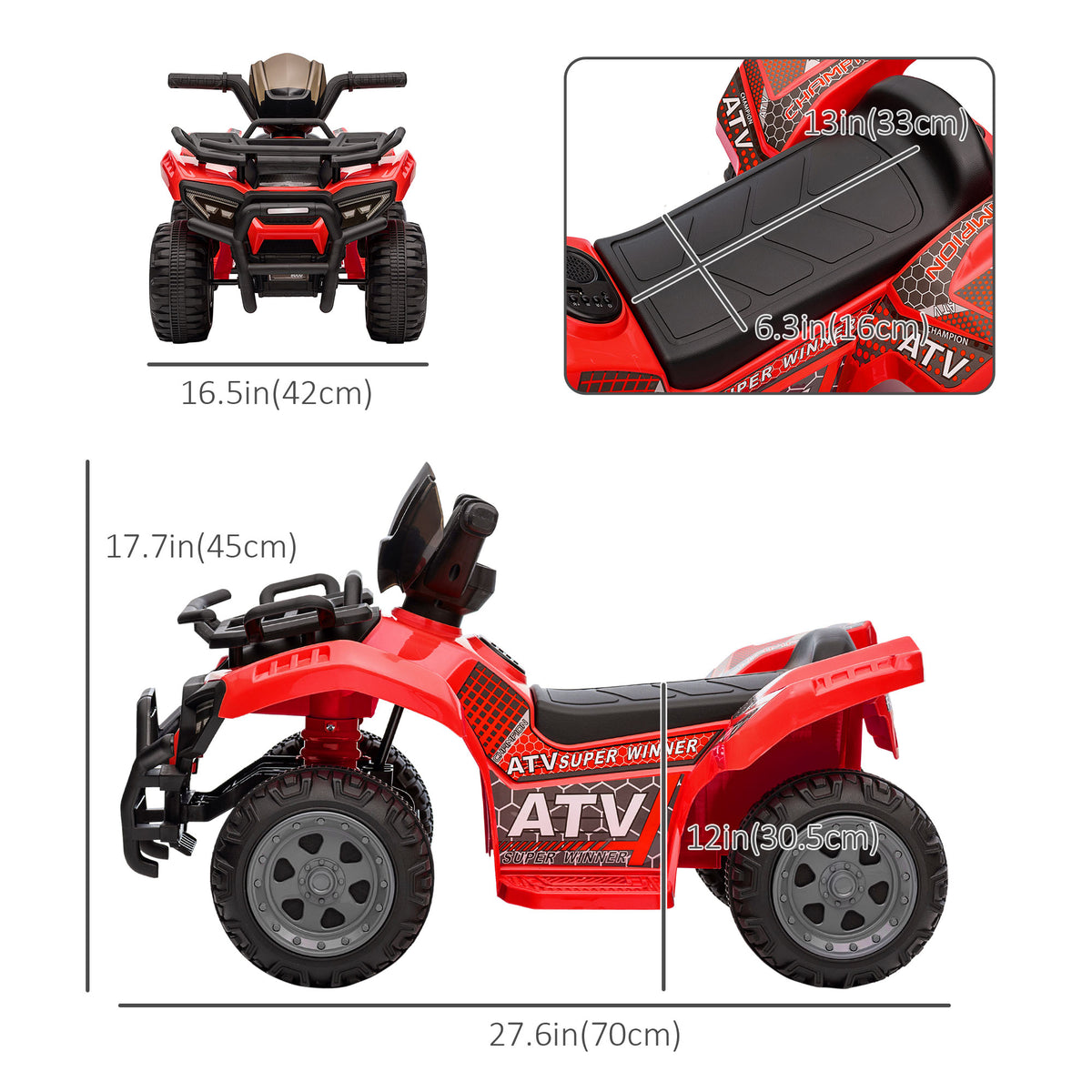 Kids Ride-on ATV Quad Bike Four Wheeler Car with Music, 6V Battery Powered Motorcycle for 18-36 Months-Toys & Games > Baby & Toddler Toys > Electric Ride-On Toys > Electric Toy Cars-DECOROLALA