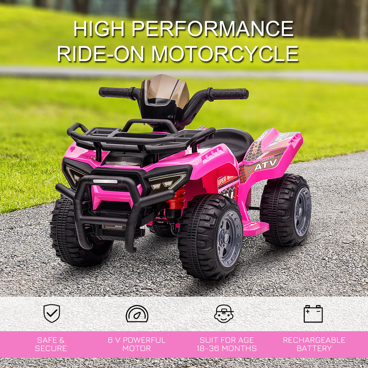 Kids Ride-on ATV Quad Bike Four Wheeler Car with Music, 6V Battery Powered Motorcycle for 18-36 Months-Toys & Games > Baby & Toddler Toys > Electric Ride-On Toys > Electric Toy Cars-DECOROLALA