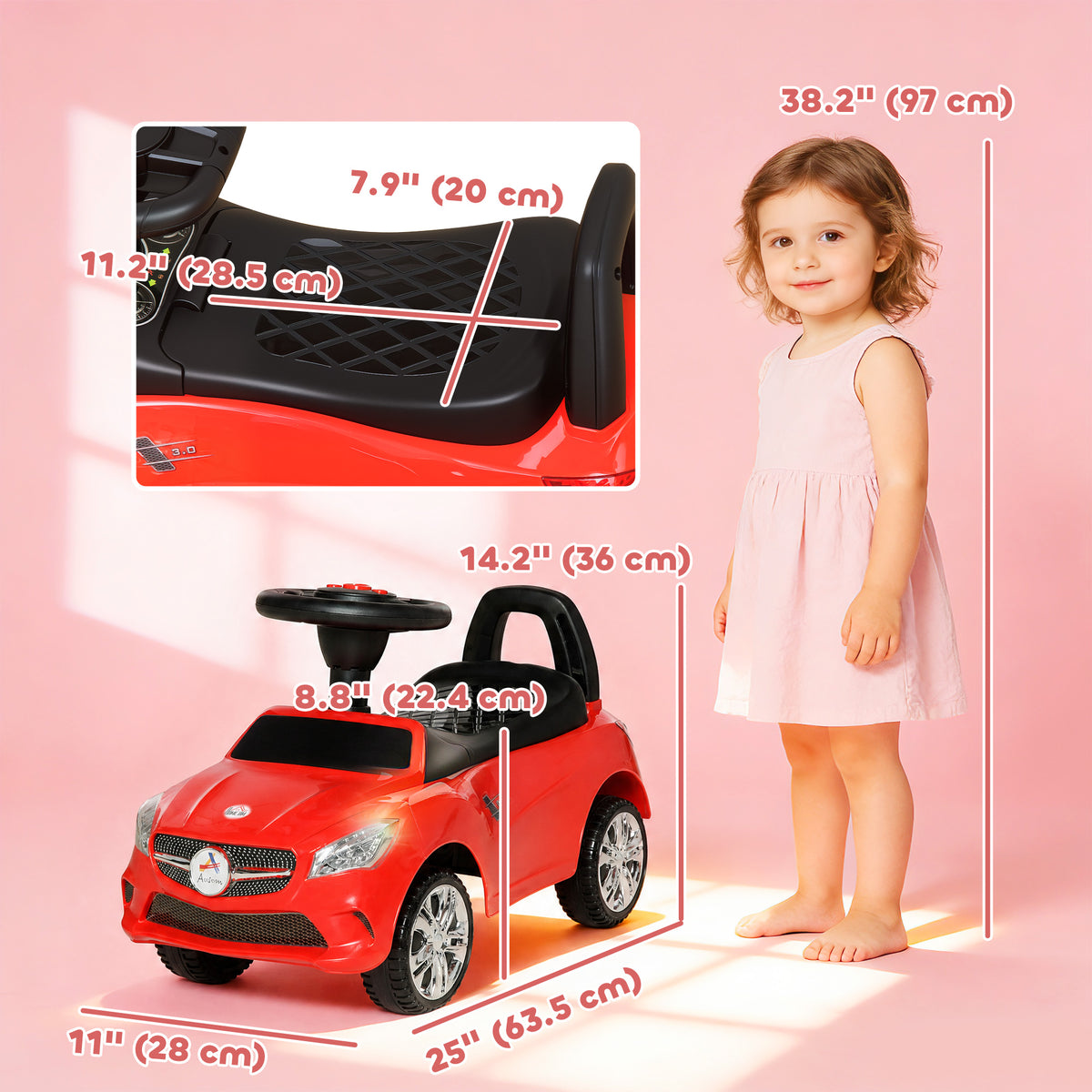 Kids Ride On Push Car, Foot-to-Floor Walking Sliding Toy Car for Toddler with Under Seat Storage, Music, Headlights Red-Toys & Games > Baby & Toddler Toys > Riding & Rocking Toys > Push Cars for Toddlers-DECOROLALA