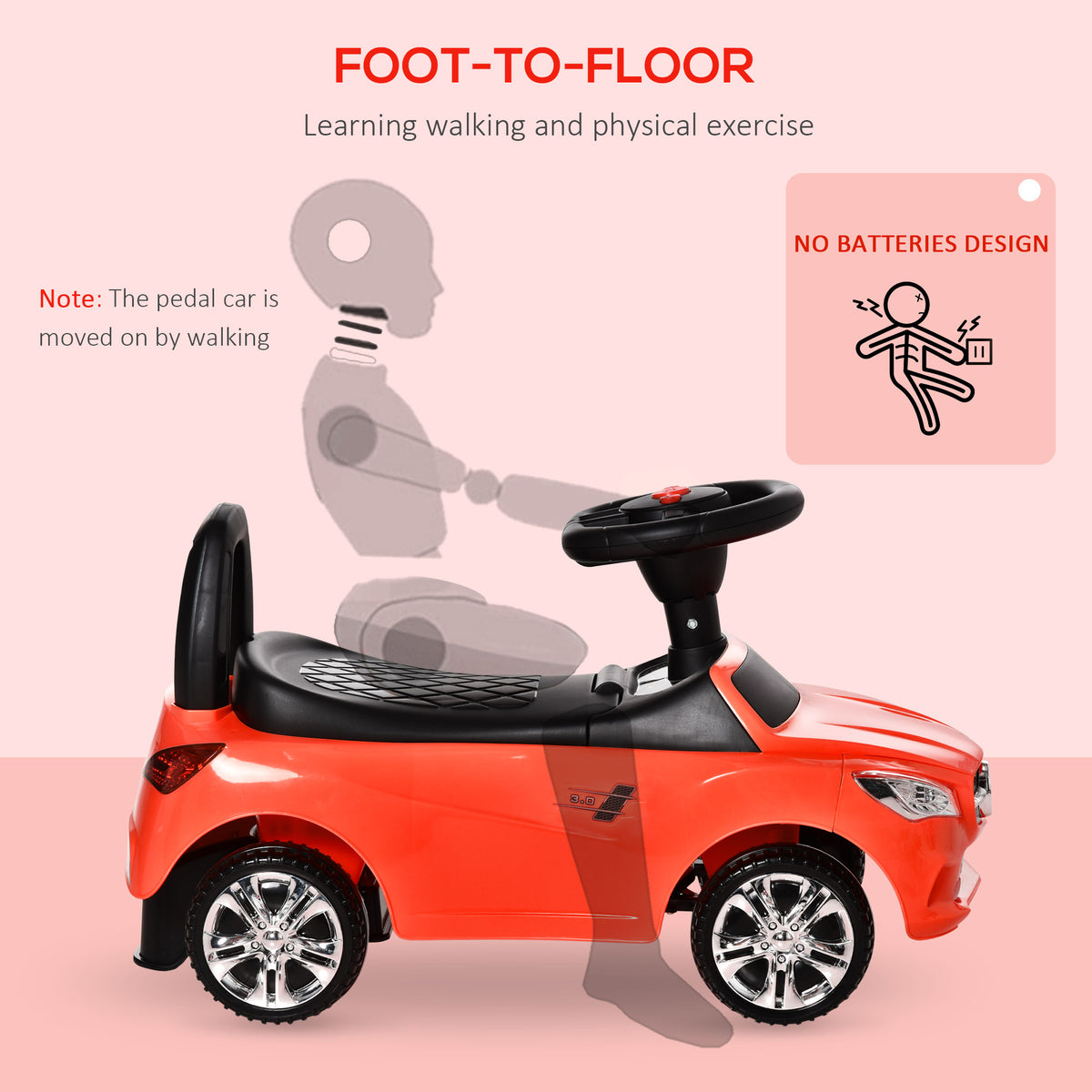 Kids Ride On Push Car, Foot-to-Floor Walking Sliding Toy Car for Toddler with Under Seat Storage, Music, Headlights Red-Toys & Games > Baby & Toddler Toys > Riding & Rocking Toys > Push Cars for Toddlers-DECOROLALA
