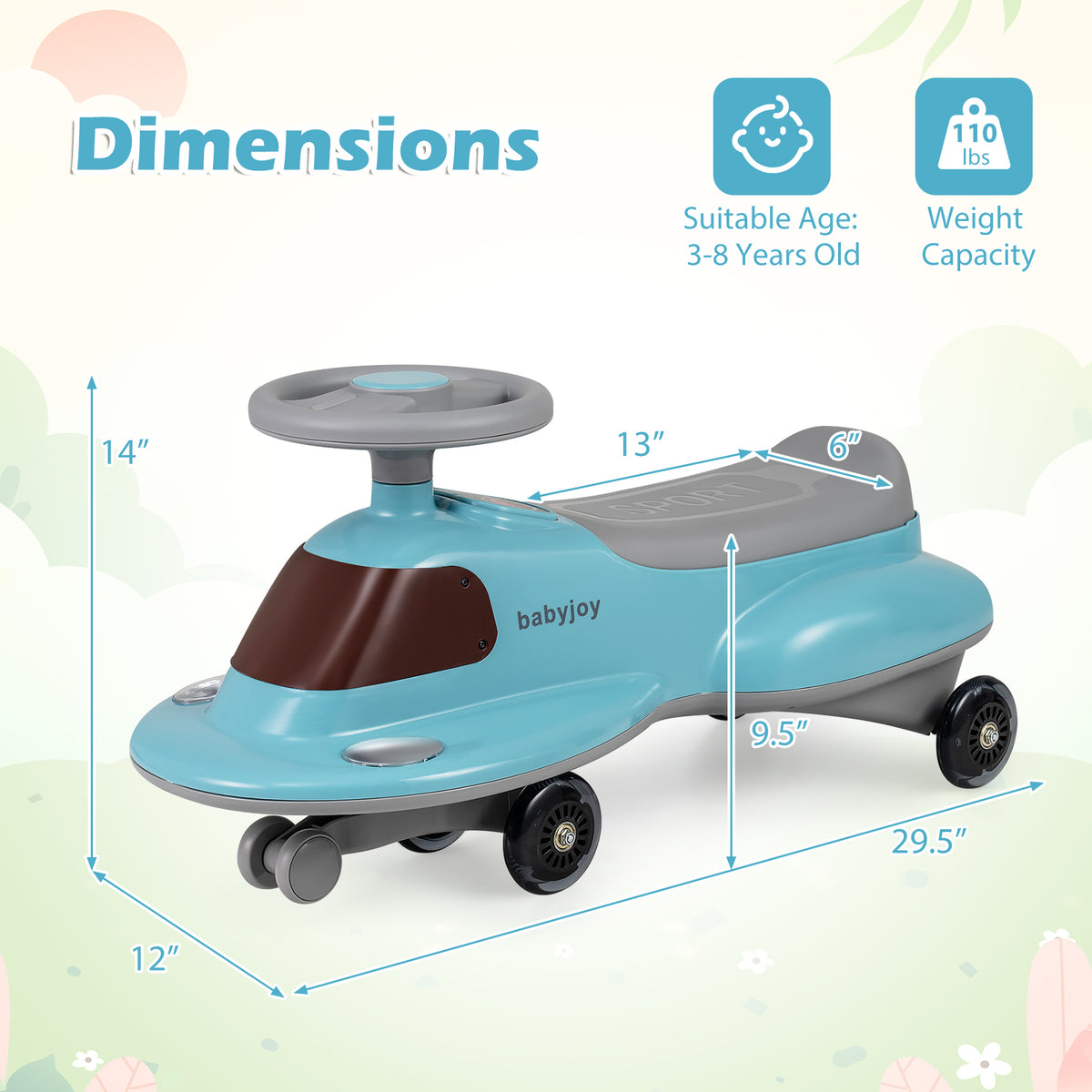 Kids Ride On Toy with Under-seat Storage and LED Flashing Wheels