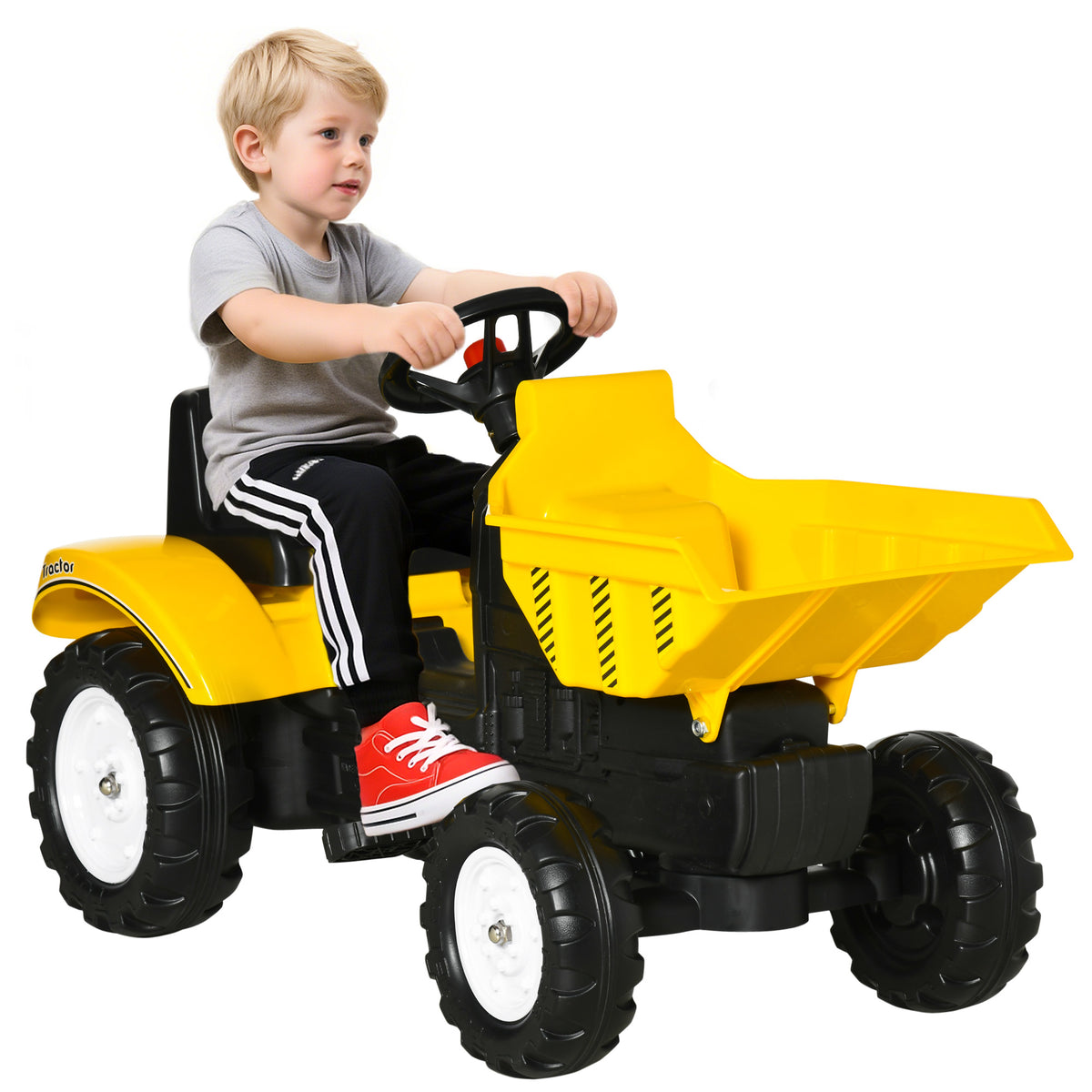 Ride on Tractor for Kids, Pedal Construction Car with Manual Control Bucket for 3 Years Old, Yellow-Toys & Games > Baby & Toddler Toys > Riding & Rocking Toys > Toy Excavators-DECOROLALA