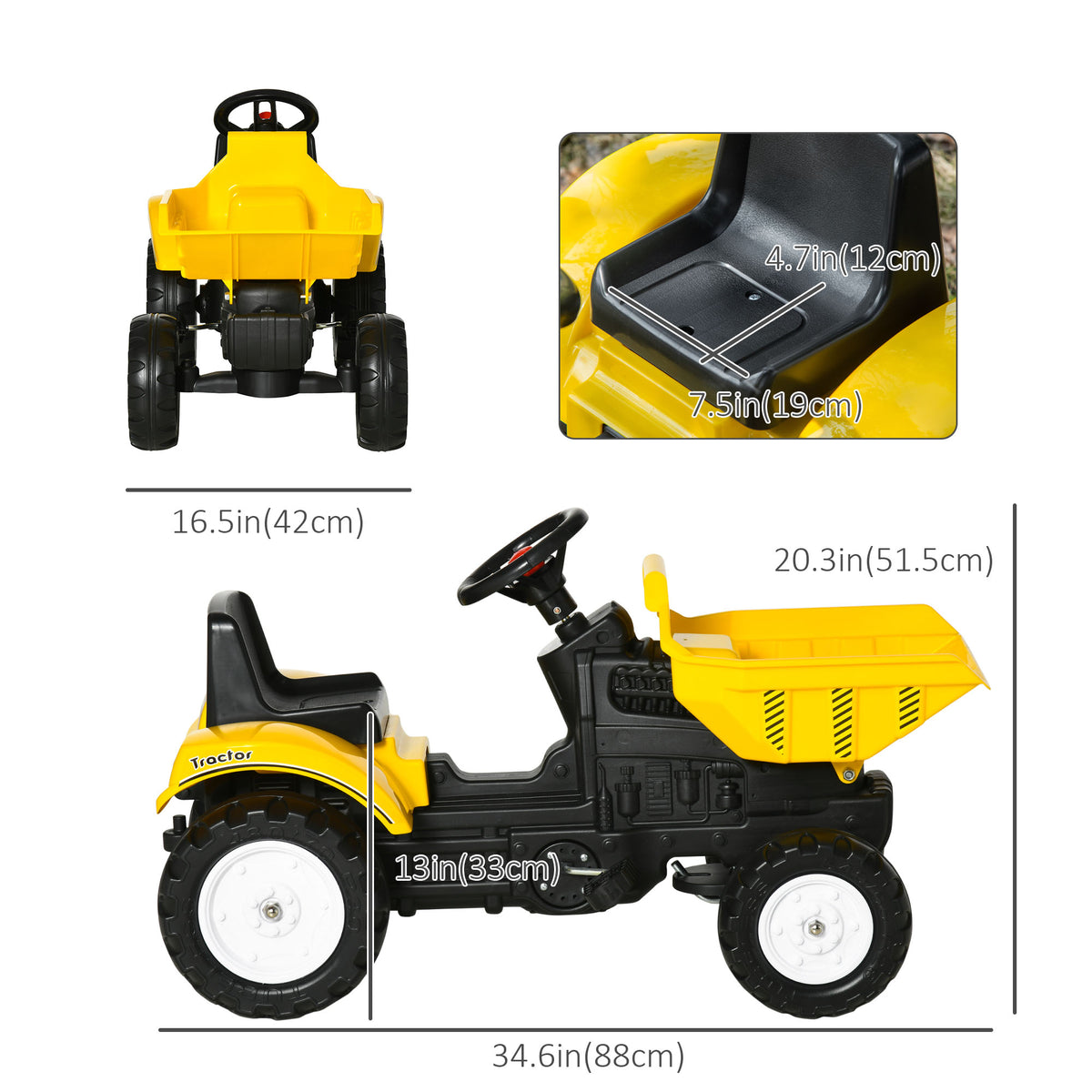 Ride on Tractor for Kids, Pedal Construction Car with Manual Control Bucket for 3 Years Old, Yellow-Toys & Games > Baby & Toddler Toys > Riding & Rocking Toys > Toy Excavators-DECOROLALA
