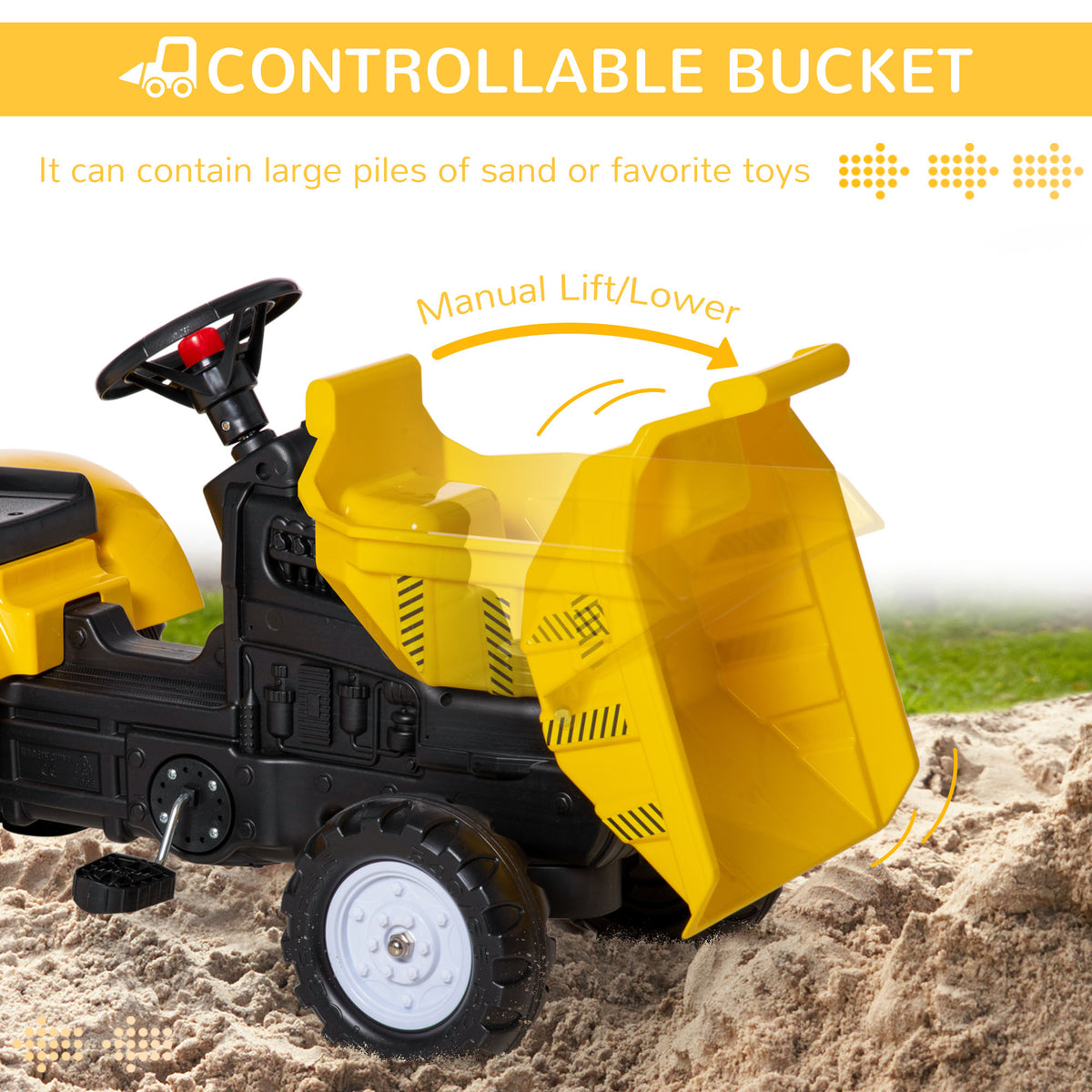 Ride on Tractor for Kids, Pedal Construction Car with Manual Control Bucket for 3 Years Old, Yellow-Toys & Games > Baby & Toddler Toys > Riding & Rocking Toys > Toy Excavators-DECOROLALA