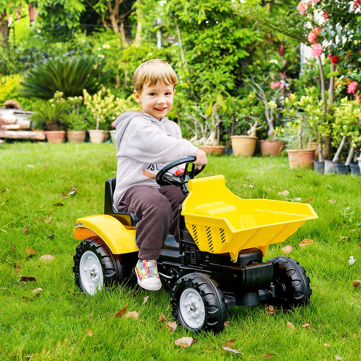 Ride on Tractor for Kids, Pedal Construction Car with Manual Control Bucket for 3 Years Old, Yellow-Toys & Games > Baby & Toddler Toys > Riding & Rocking Toys > Toy Excavators-DECOROLALA