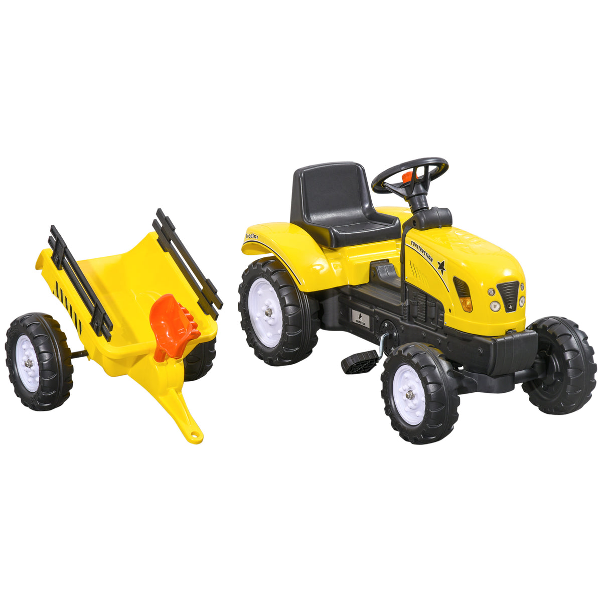 Ride on Excavator with Back Trailer, Shovel & Rake for 3+ Year Old-Toys & Games > Baby & Toddler Toys > Riding & Rocking Toys > Toy Excavators-DECOROLALA