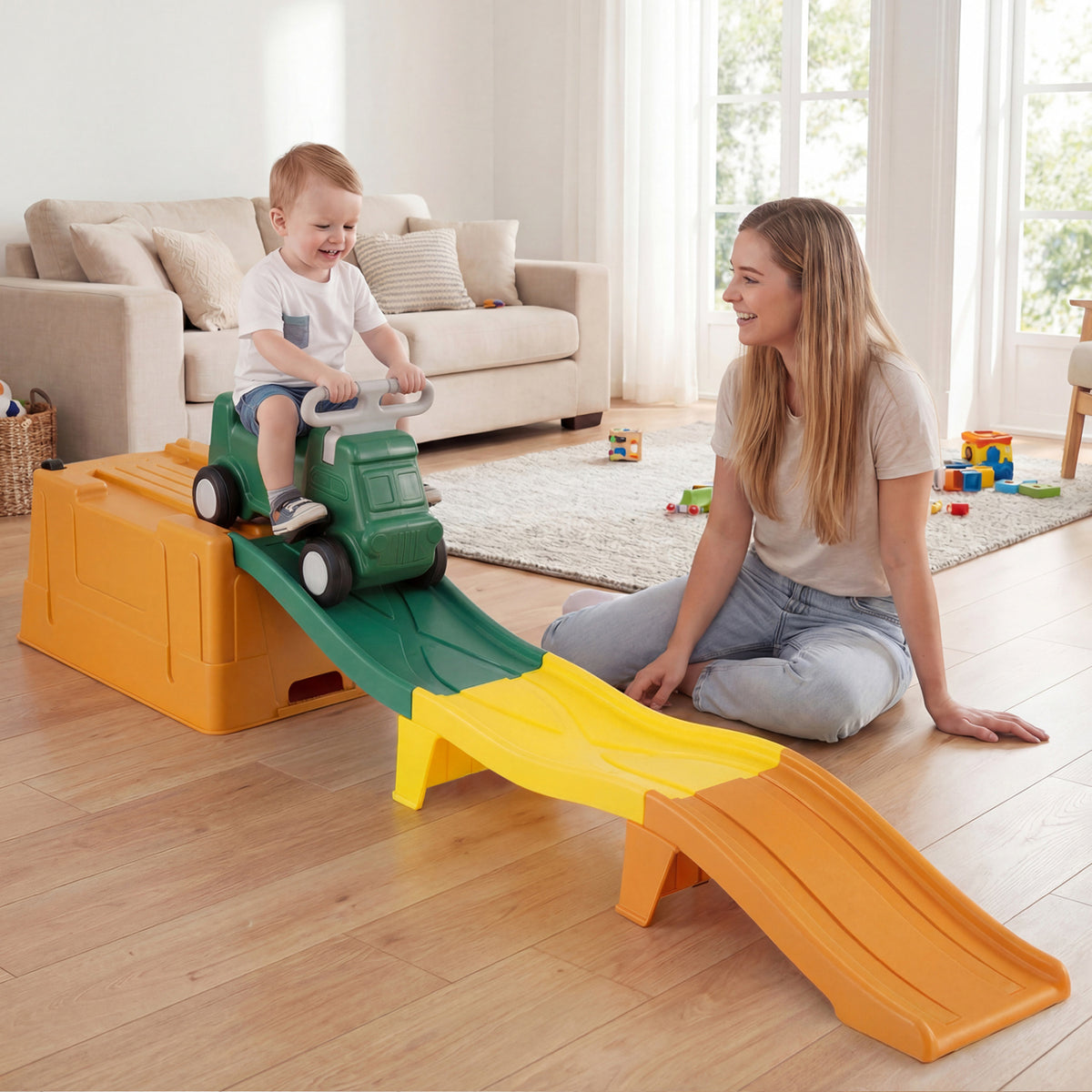 Kids Ride on Toy with Storage Box and Downhill Race Tracks