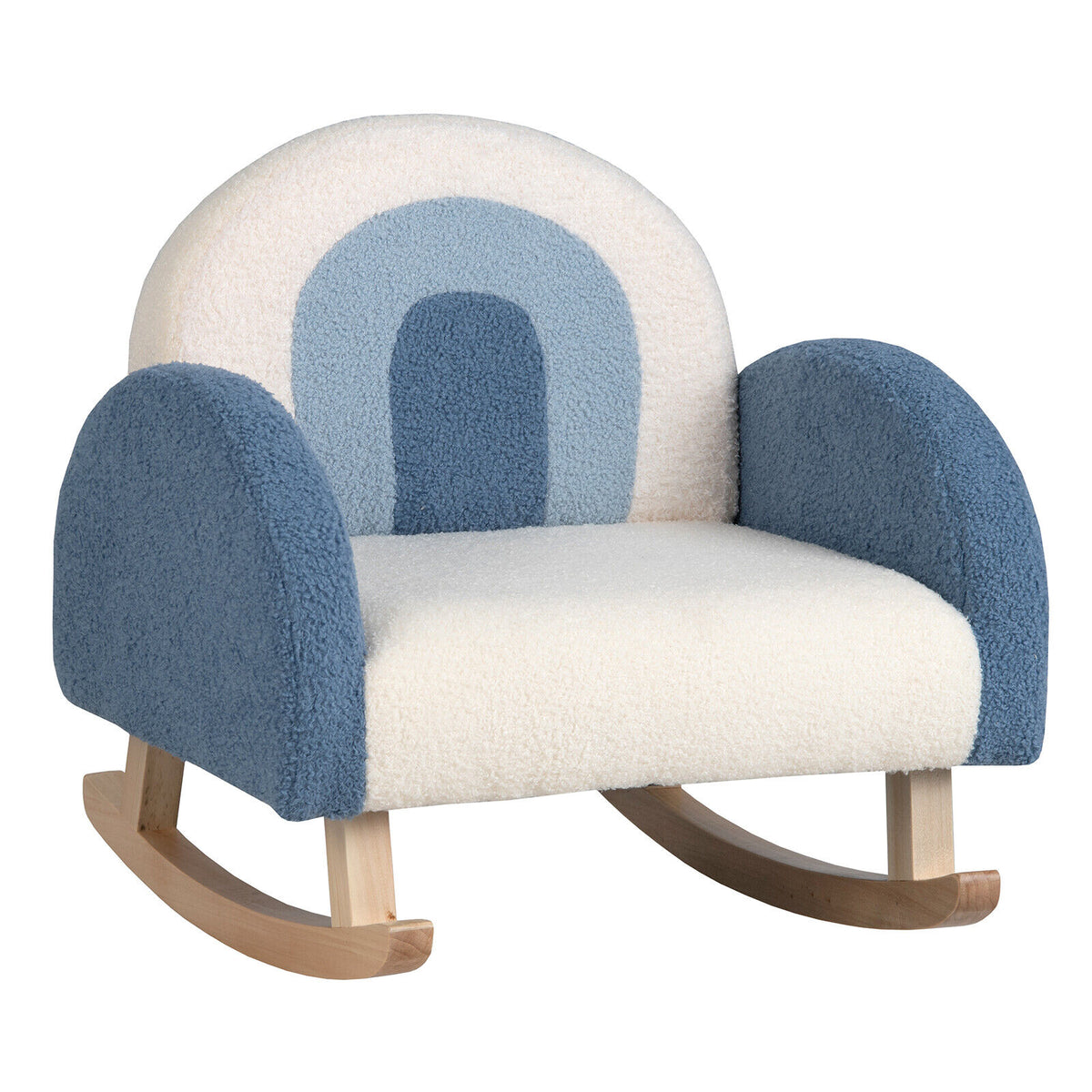 Kids Rocking Chair Children Velvet Upholstered Sofa with Solid Wood Legs-Blue-Kids Chairs-DECOROLALA