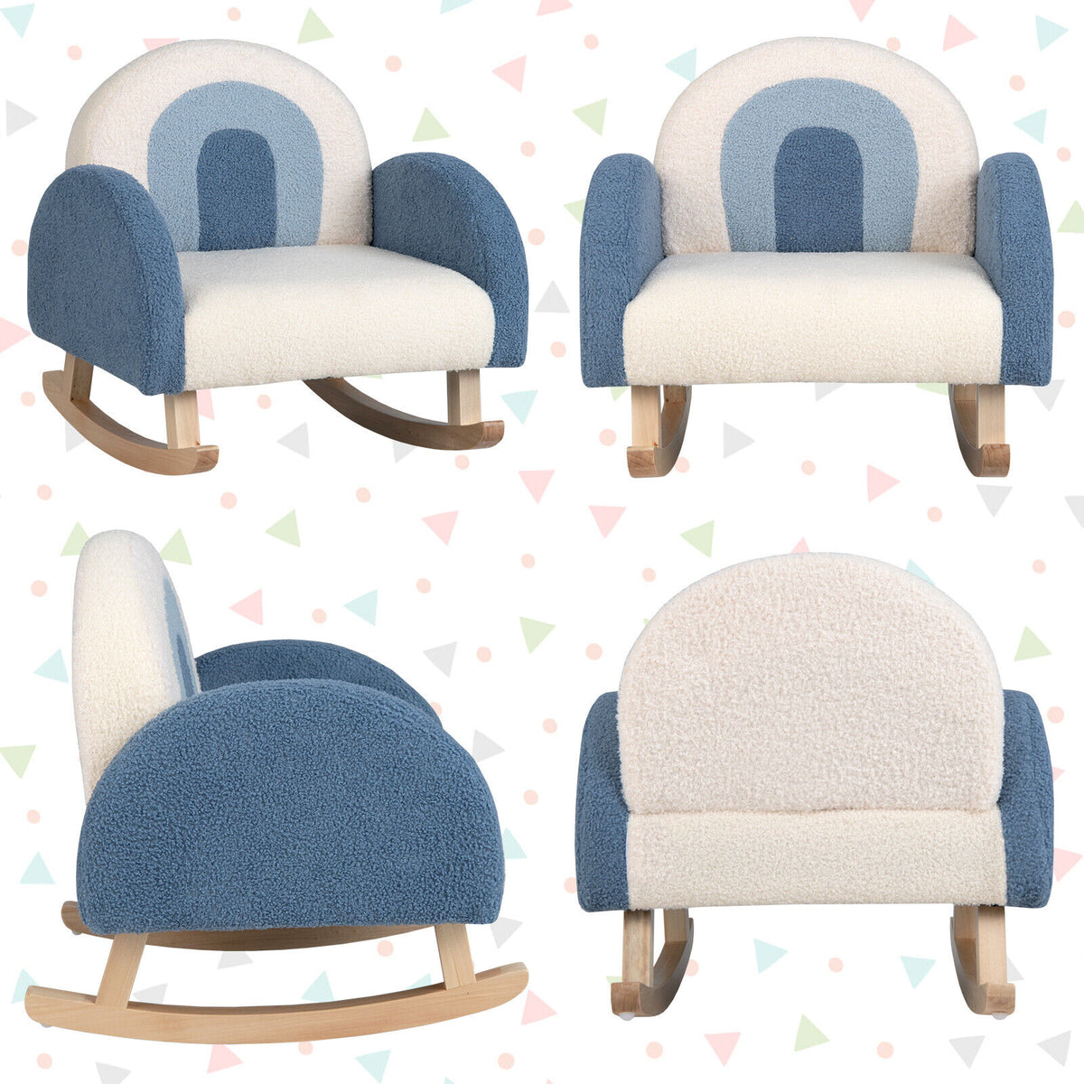 Kids Rocking Chair Children Velvet Upholstered Sofa with Solid Wood Legs-Blue-Kids Chairs-DECOROLALA