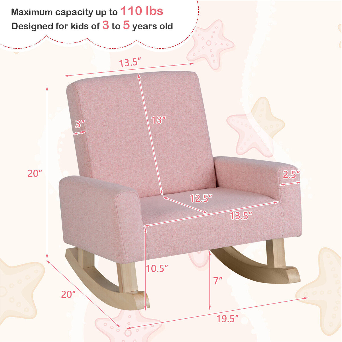 Kids Rocking Chair with Solid Wood Legs-Pink-Kids Chairs-DECOROLALA