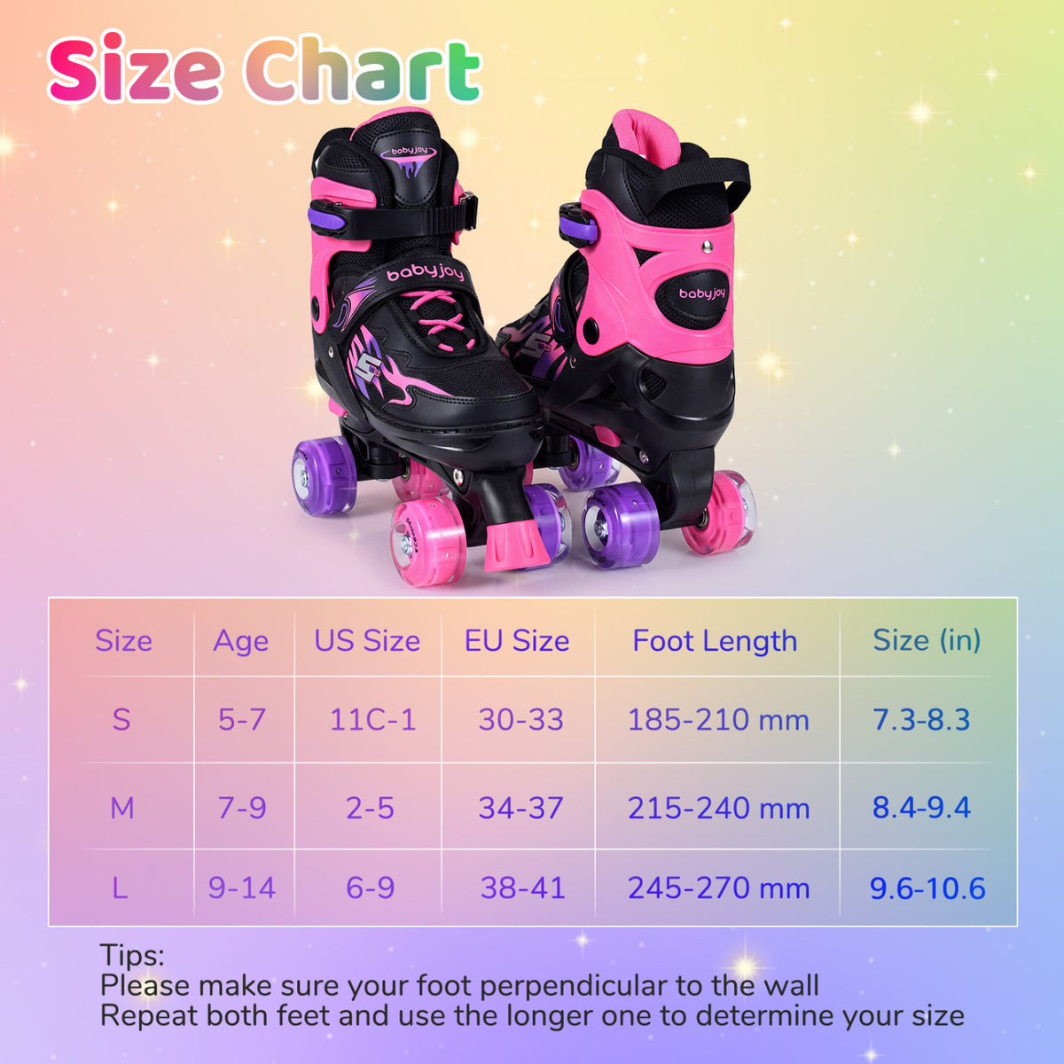 Kids Roller Skates for Girls Boys Teens 4 Sizes Adjustable Quad Skates with Light-up Wheels