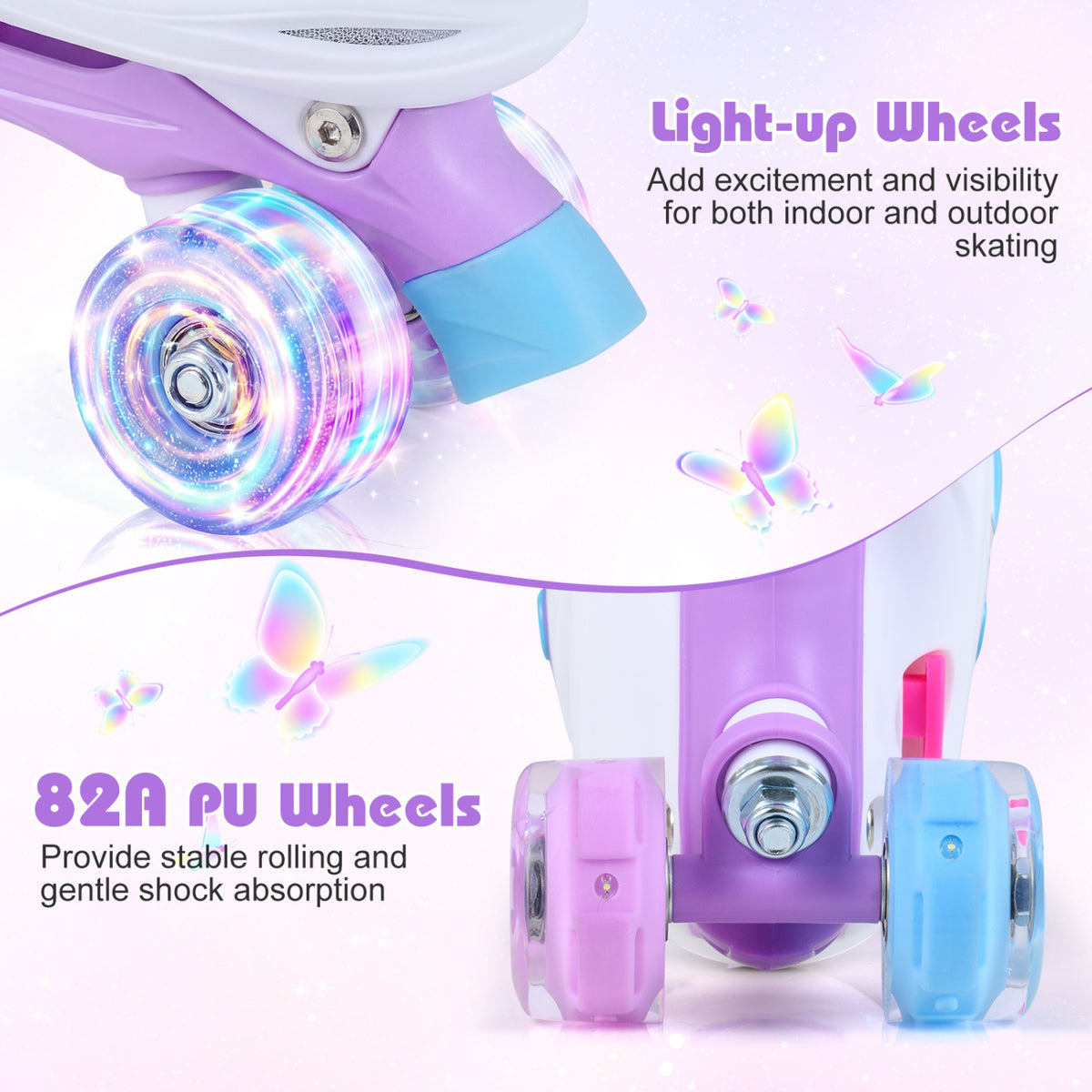 Adjustable Kids Roller Skates - Butterfly Design with LED Wheels