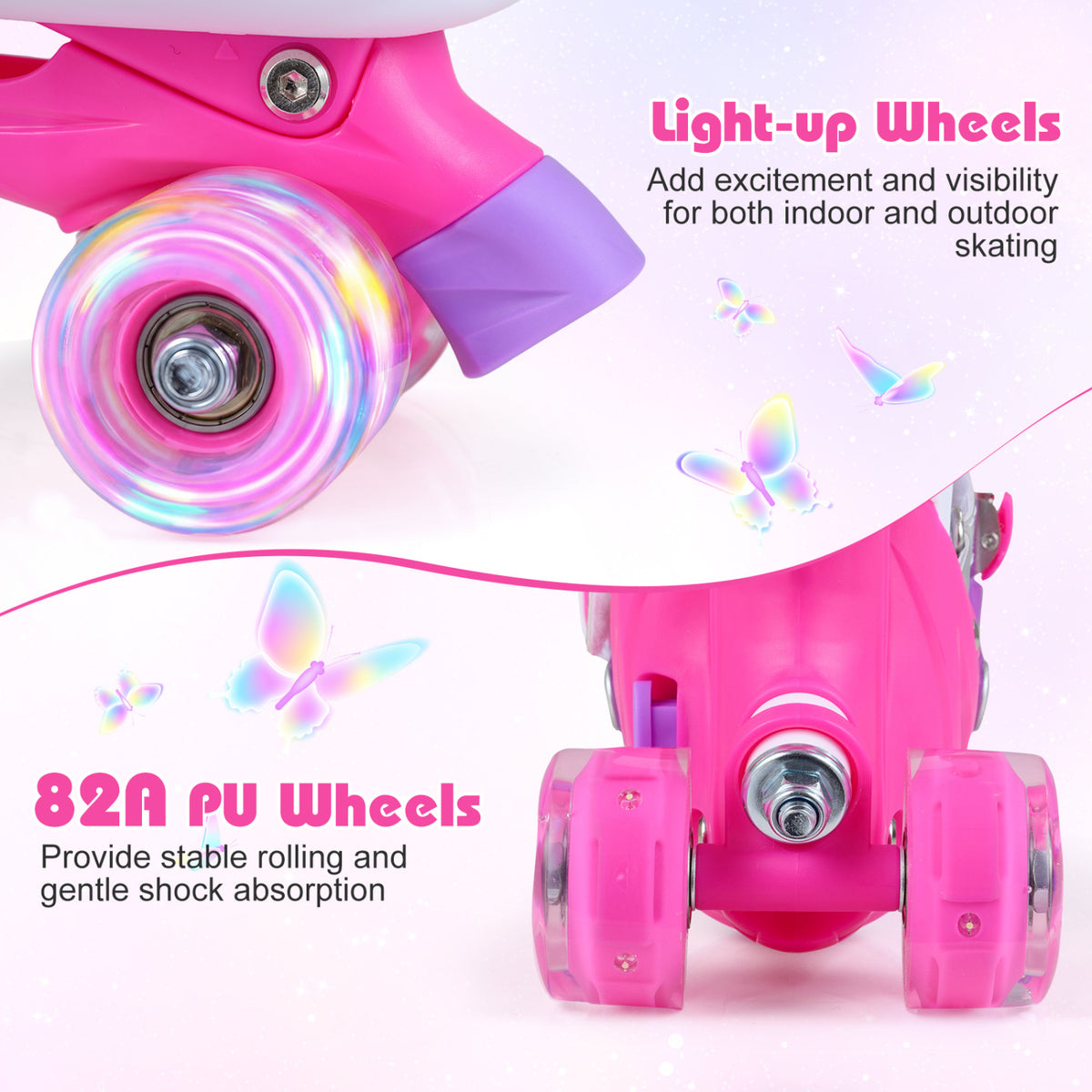 Adjustable Kids Roller Skates - Butterfly Design with LED Wheels