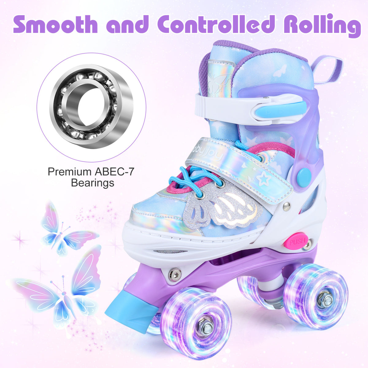 Adjustable Kids Roller Skates - Butterfly Design with LED Wheels