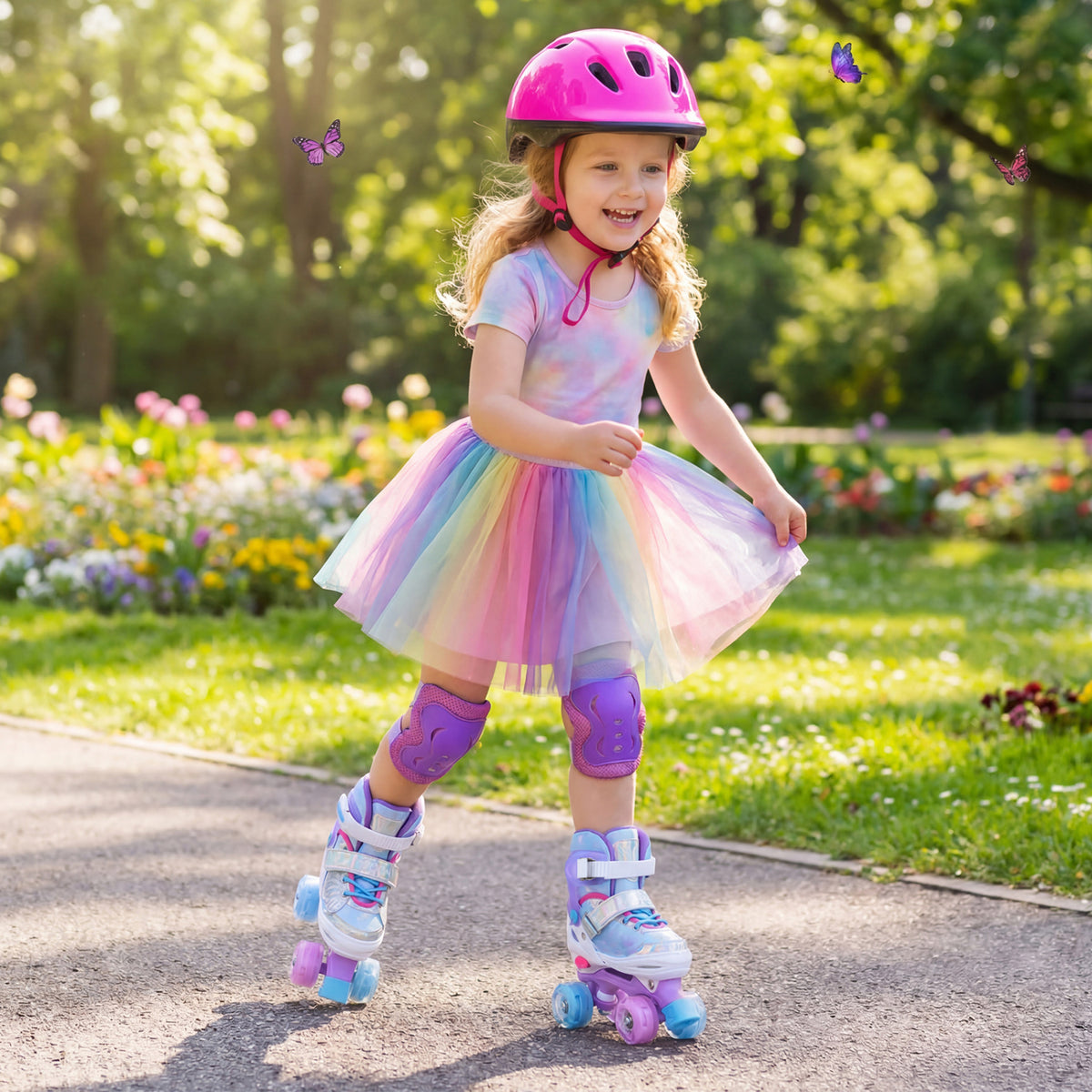 Adjustable Kids Roller Skates - Butterfly Design with LED Wheels
