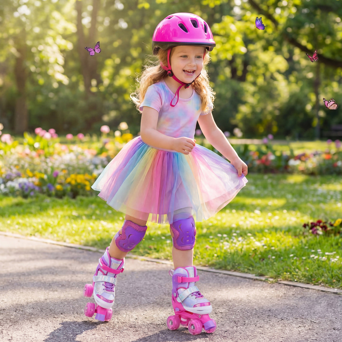 Adjustable Kids Roller Skates - Butterfly Design with LED Wheels