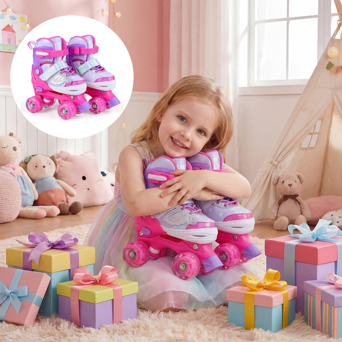 Adjustable Kids Roller Skates - Butterfly Design with LED Wheels