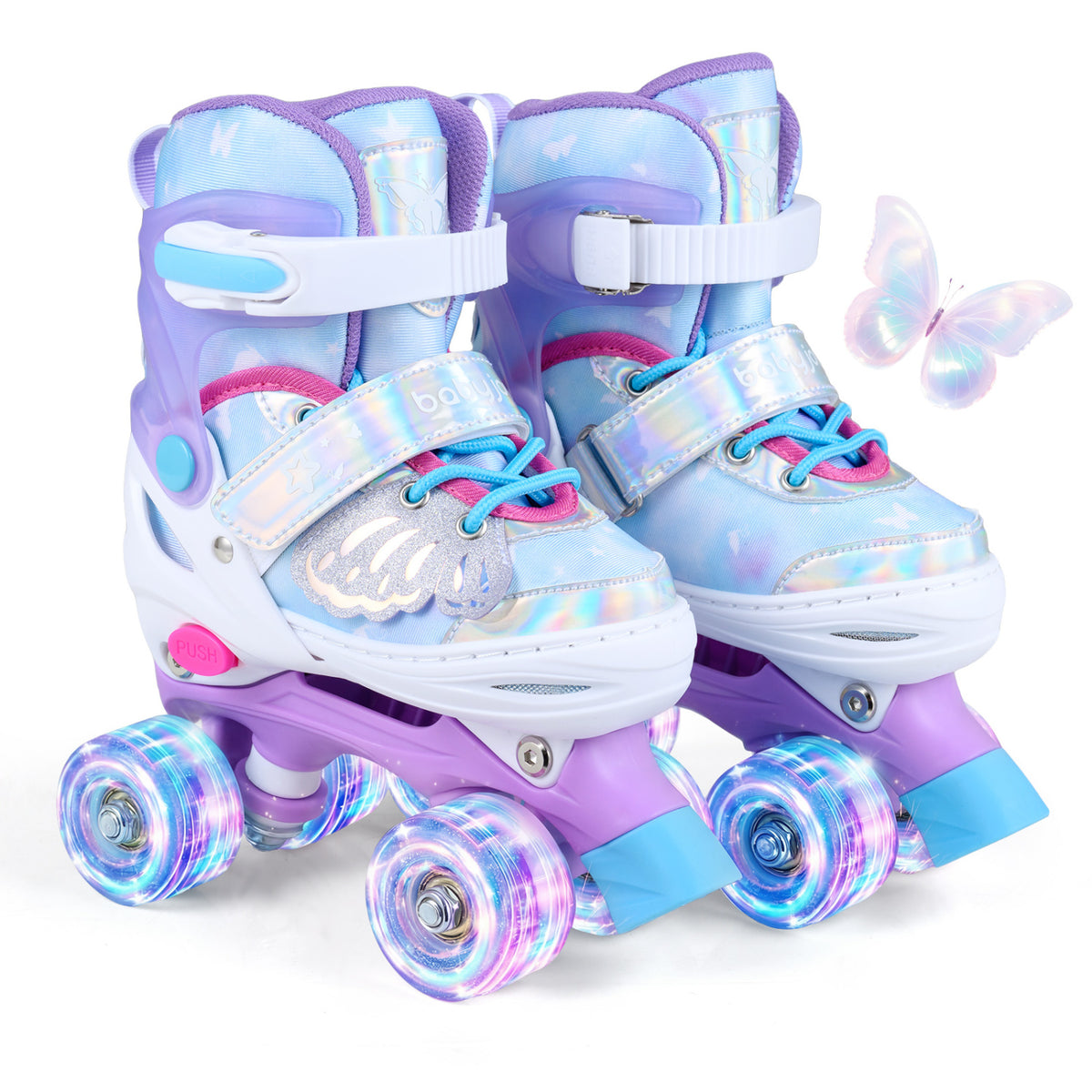 Adjustable Kids Roller Skates - Butterfly Design with LED Wheels