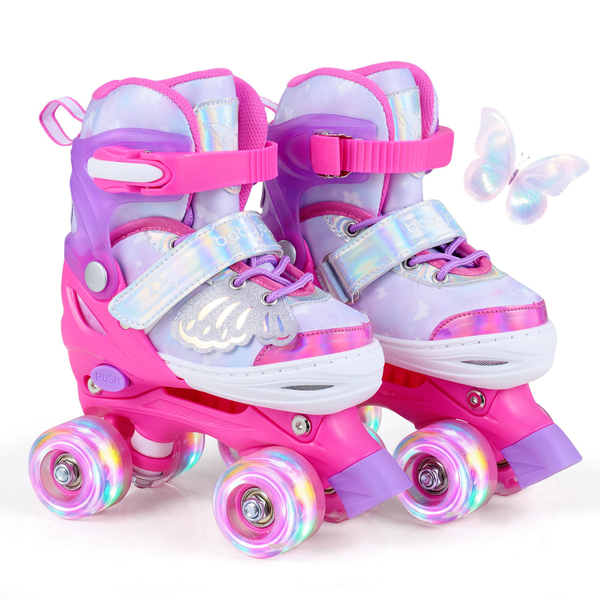 Adjustable Kids Roller Skates - Butterfly Design with LED Wheels