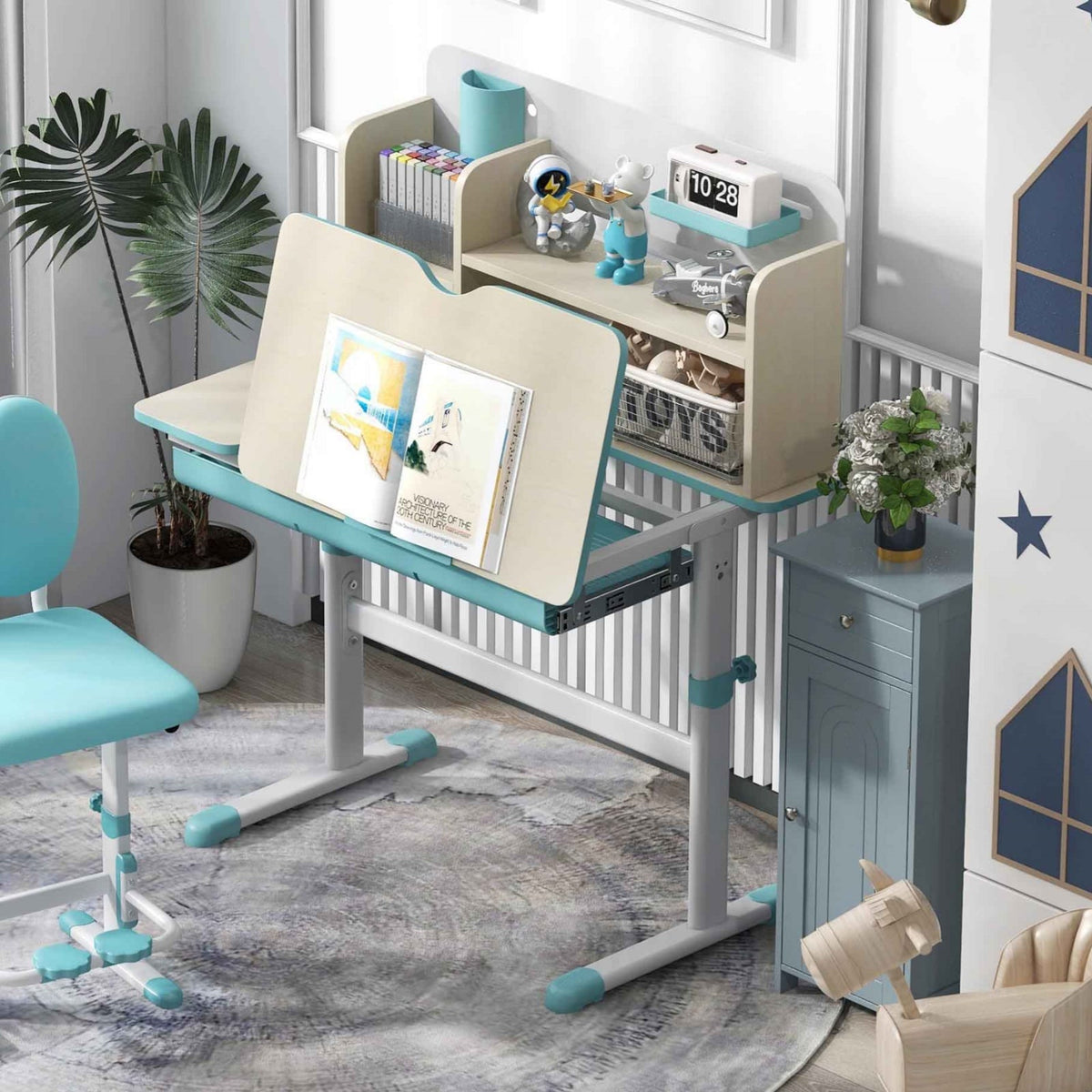 Kid's Room Bundle: Kids Study Desk and Wooden Cabinet-Baby & Kids Products-DECOROLALA