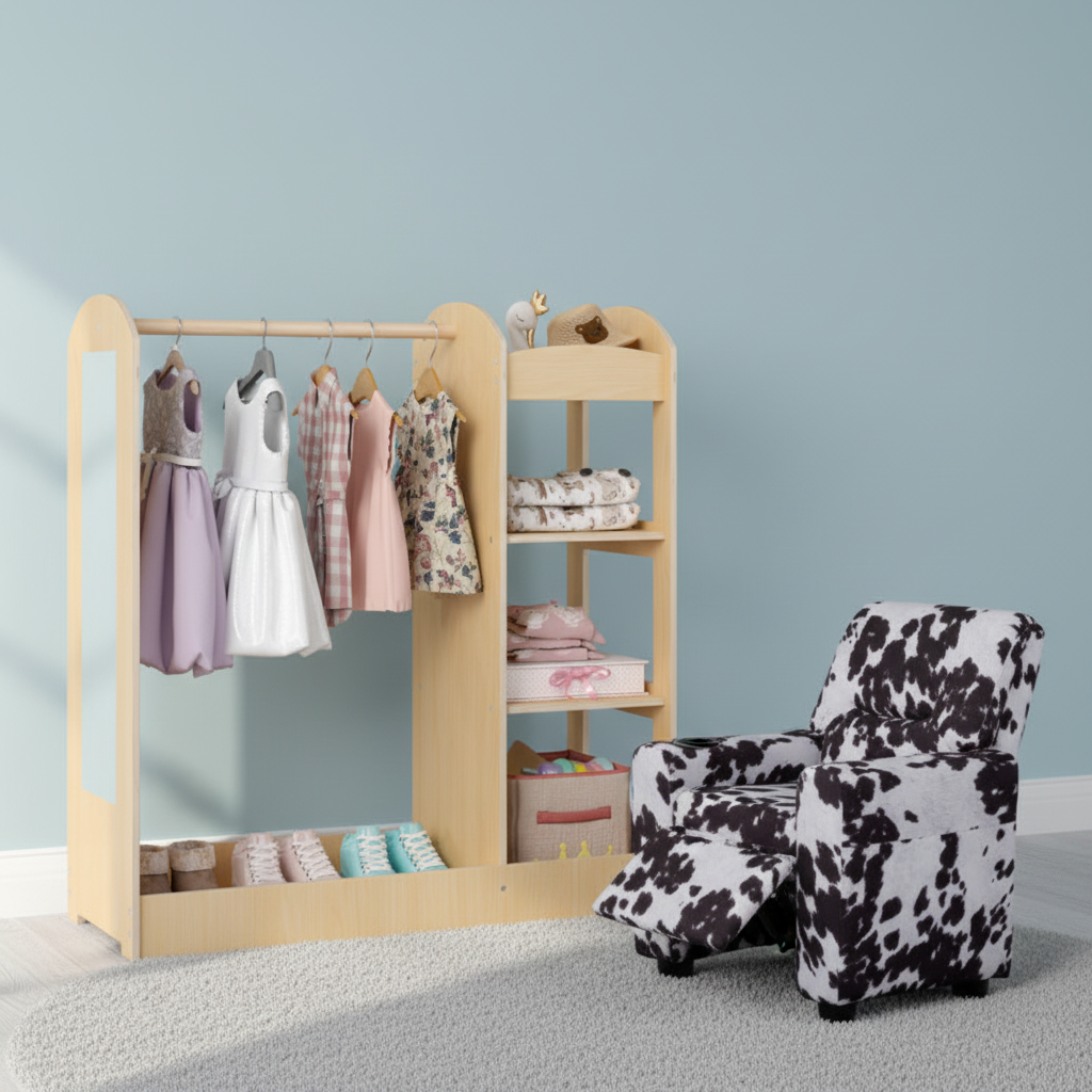 Kids Room Set: Recliner + Natural Study Desk & Chair + 4-ft Christmas Tree + Natural Dress-Up Storage-Kids Furniture-DECOROLALA