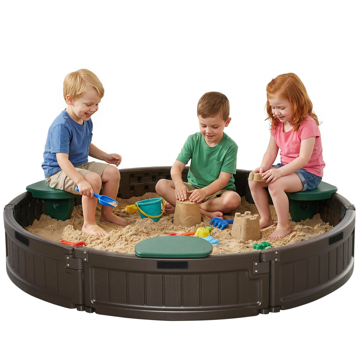 Kids Sandbox with Cover, Seat, Sandbox Outdoor for Backyard, Brown-Sandboxes-DECOROLALA