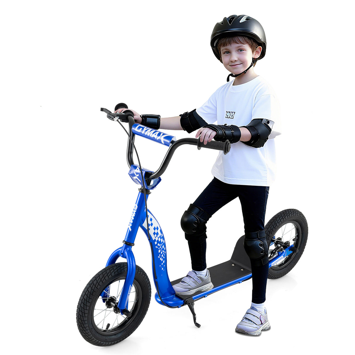Trottinette pour enfants et adolescents avec guidon réglable en hauteur et roues gonflables de 12 pouces
